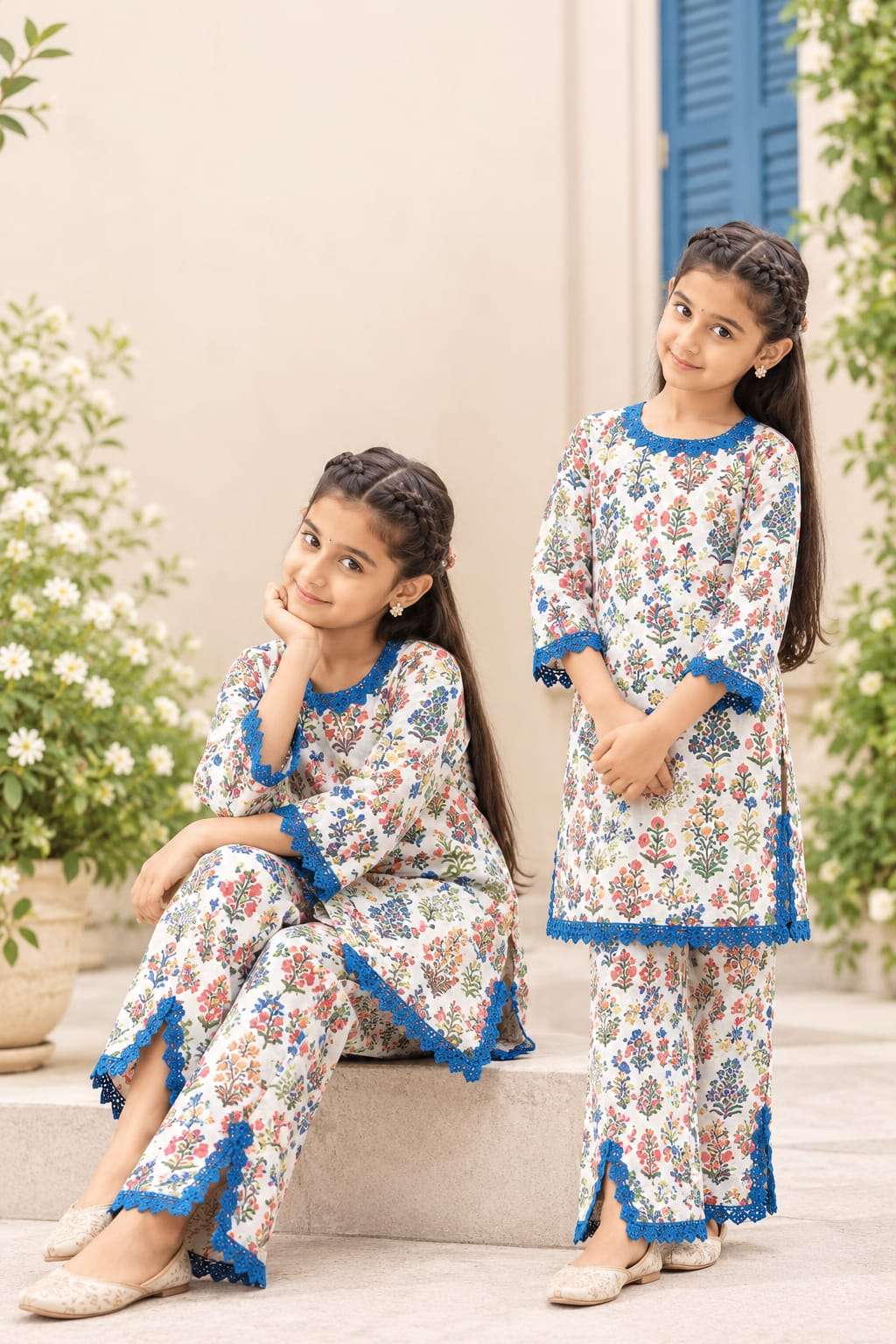 K 3058 PREMIUM COTTON CORD SET FLORAL PRINT HEAVY GPO LACE KIDS CORD SET EXPORT