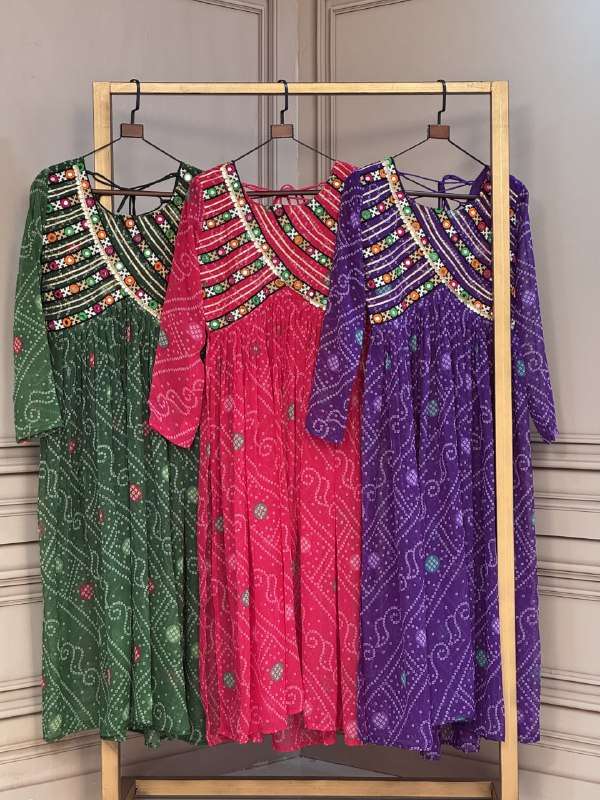 KA 1272 BANDHANI PRINT WITH KUTCHI PATCHWORK GEORGETTE KURTI NAVRATRI 2026 COLLECTION IN SURAT