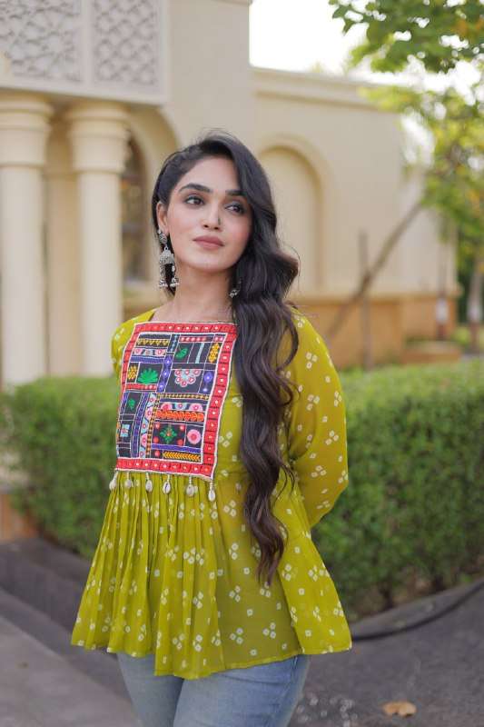 KA 5079 BANDHANI PRINT WITH KUTCHI GAMTHI WORK SHORT KURTI NAVRATRI 2026 COLLECTION IN SURAT