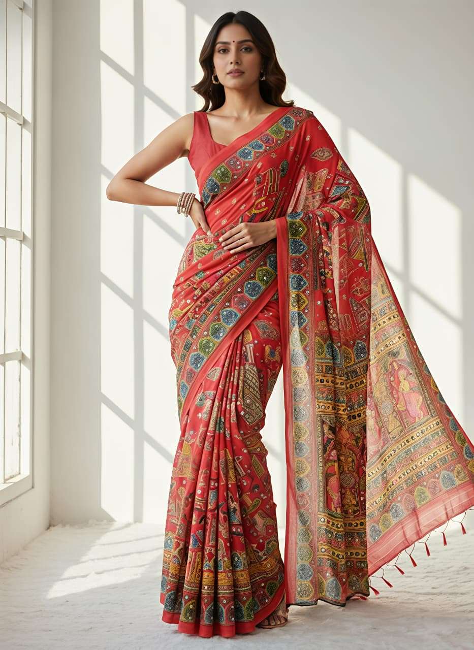 Kahani Heavy masakali georgette saree with Indian culture digital print on saree wholesale in surat
