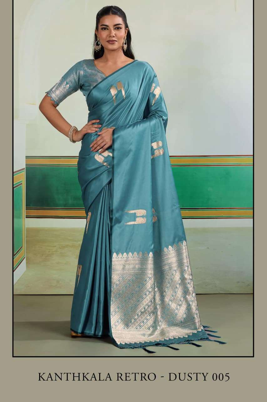 KANTHKALA RETRO DUSTY SUPER PURE AND SOFT SATIN HANDLOOM WEAVING SAREE SUPPLIER IN SURAT