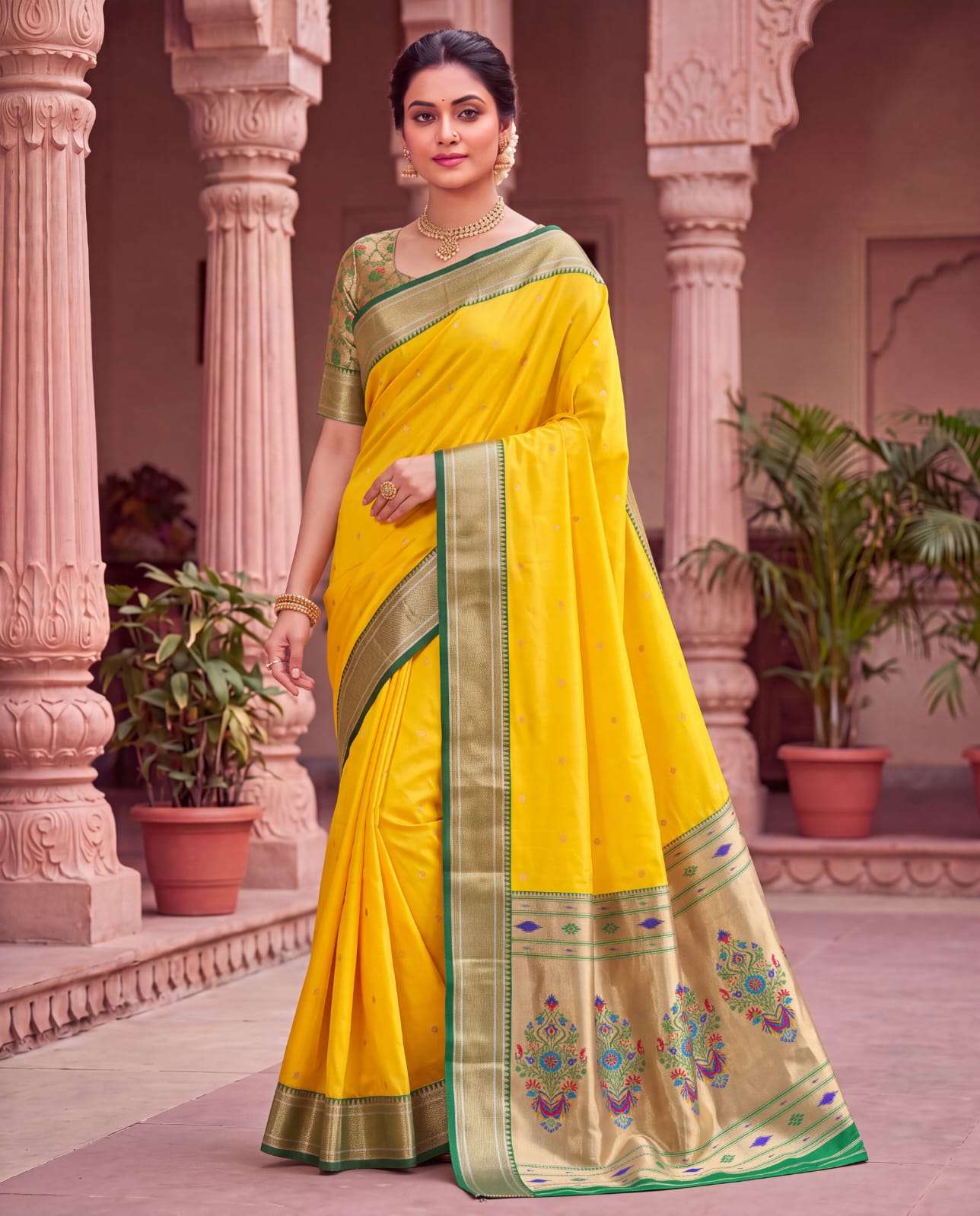  KASHI 3 WONDERFUL PAITHANI LICHI SILK FANCY FABRIC SAREE WHOLESALE IN SURAT