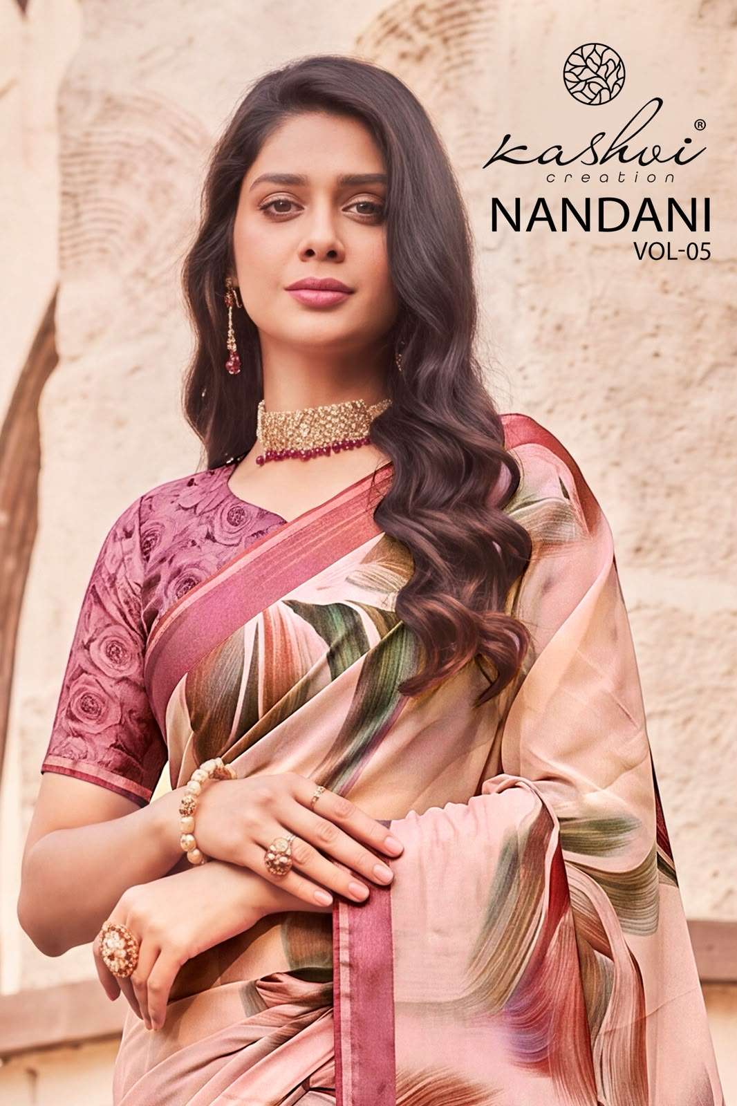 KASHVI CREATION NANDANI VOL 5 STAR GEORGETTE  DIGITAL PRINT PIPING BORDER SAREE BRAND SURAT PRICE