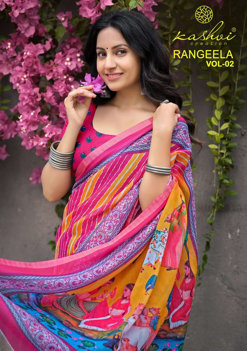 KASHVI CREATION RANGEELA VOL 2 DULL MOSS KASAB BORDER SAREE ...