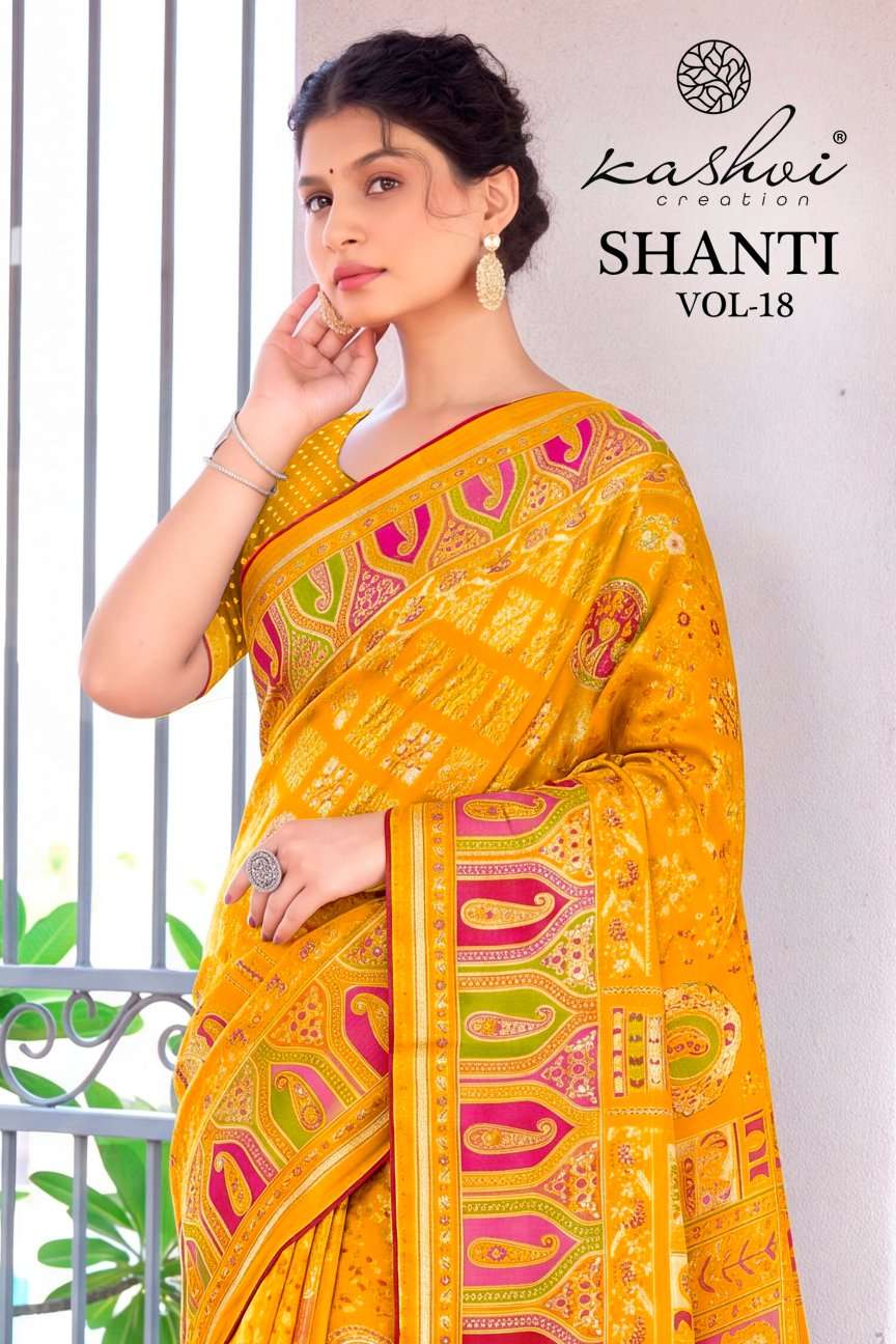 KASHVI CREATION SHANTI VOL 18 BRIGHT MOSS FOIL SAREE COLLECTION LOW PRICE WHOLESALER
