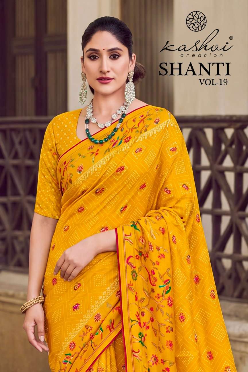 KASHVI CREATION SHANTI VOL 19 BRIGHT MOSS FOIL SAREE COLLECTION LOW PRICE WHOLESALER
