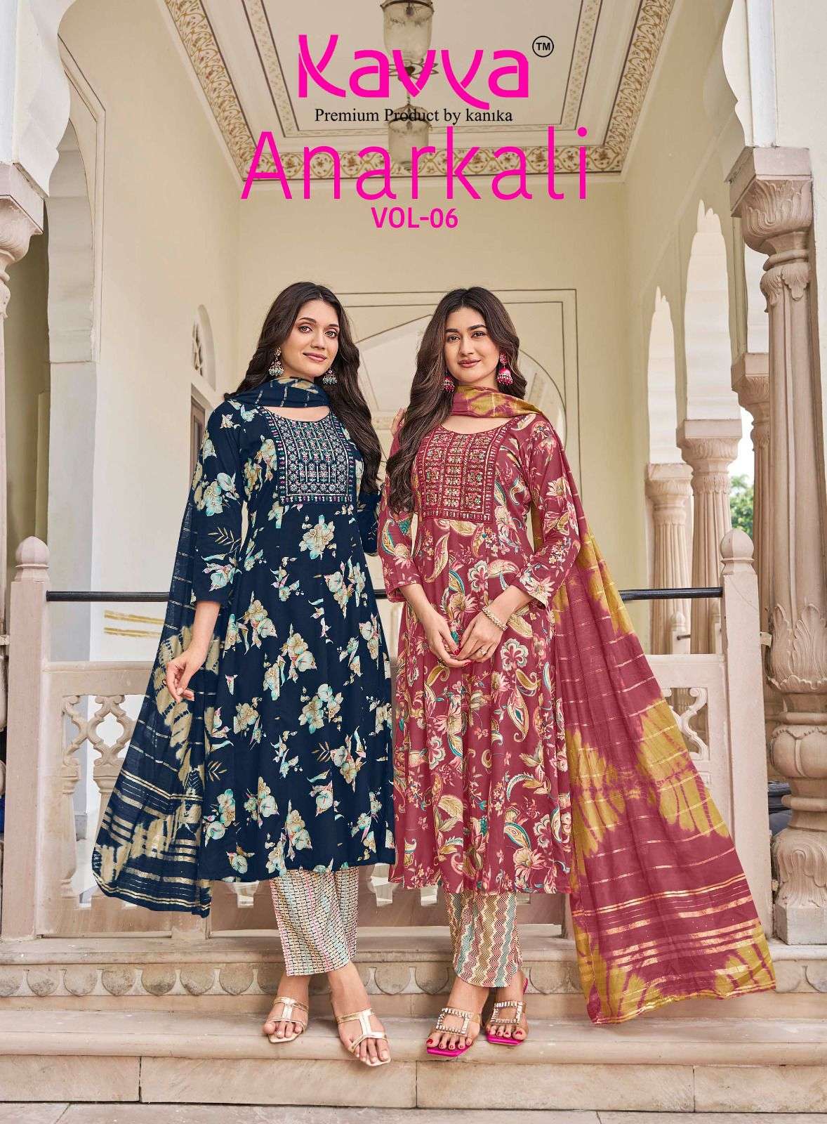 KAVYA ANARKALI VOL 6 RAYON FOIL PRINT ANARKALI KURTI SUIT CLASSIC LOOK DIWALI WEAR SHOP