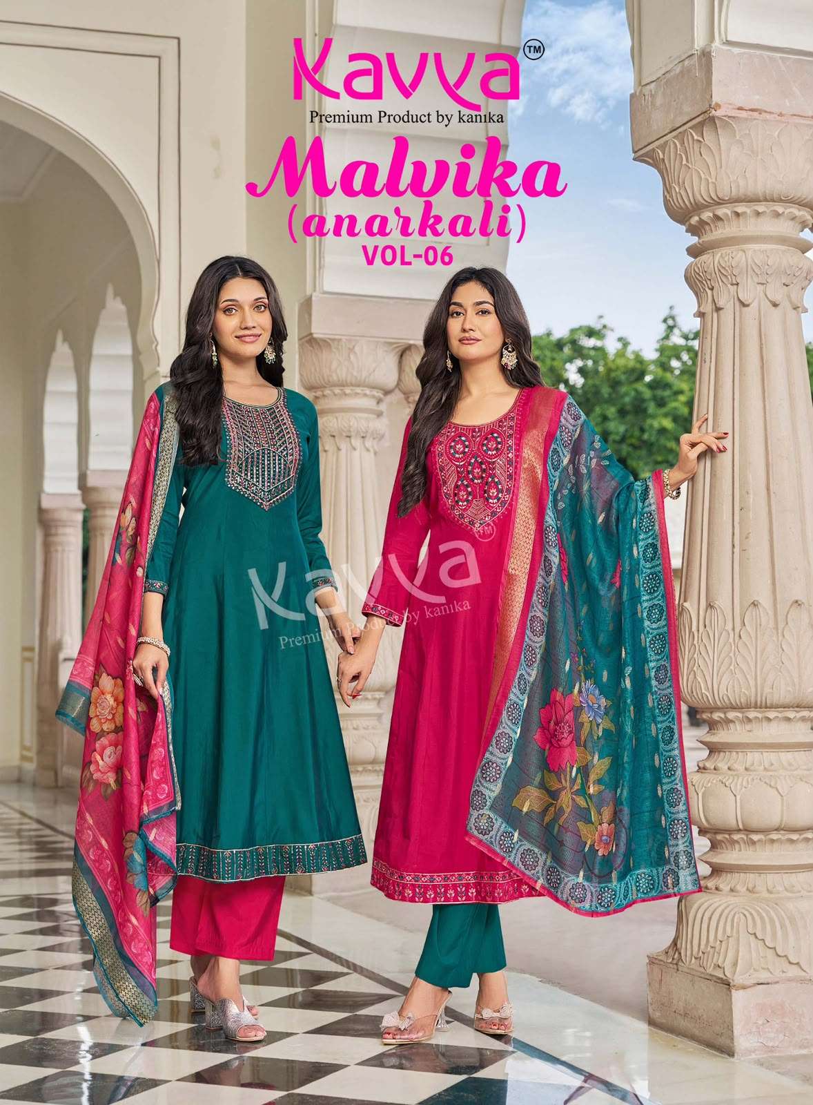 KAVYA MALVIKA VOL 6 ROMAN SILK ANARKALI TOP GHERA WITH LINING SUIT FOR WHOLESALER