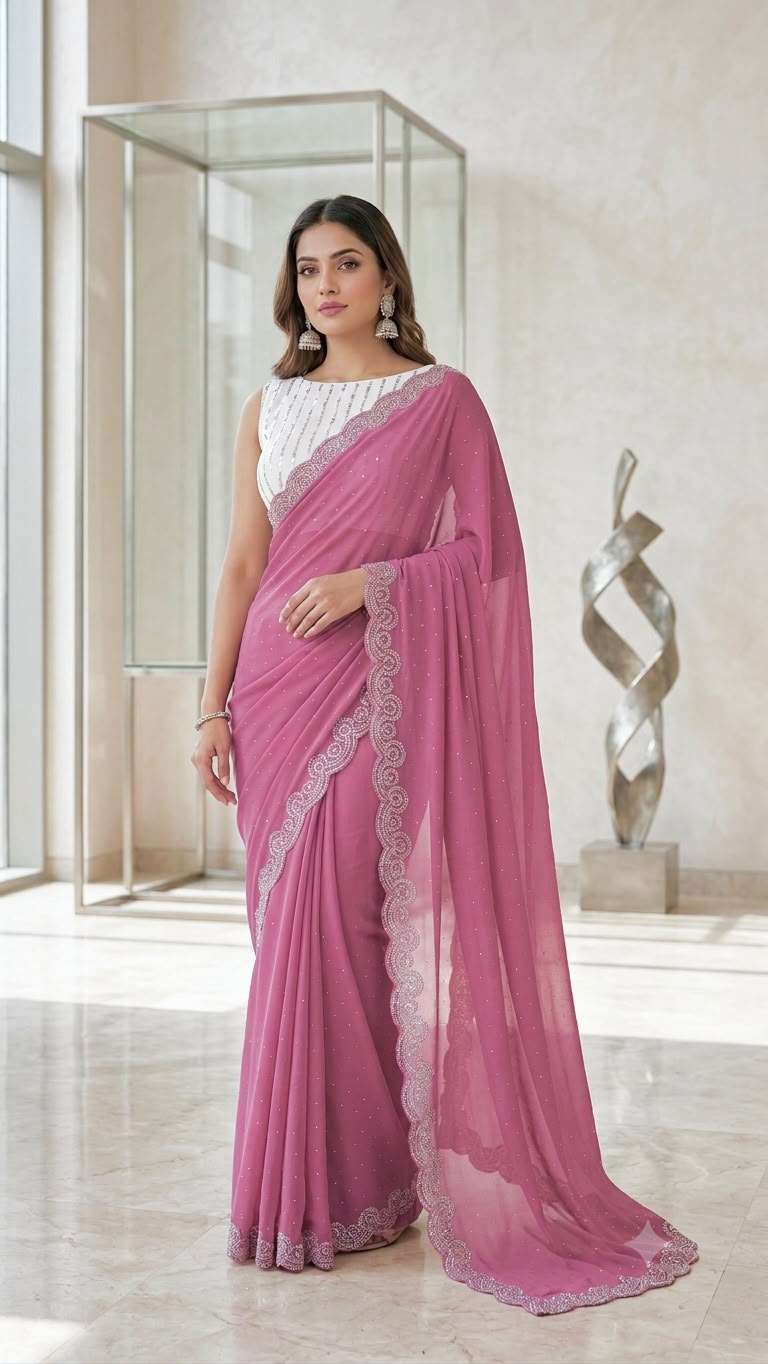 KAVYA PARTY WEAR SAREE FAUX GEORGETTE FANCY FABRIC SAREE RESELLER IN SURAT