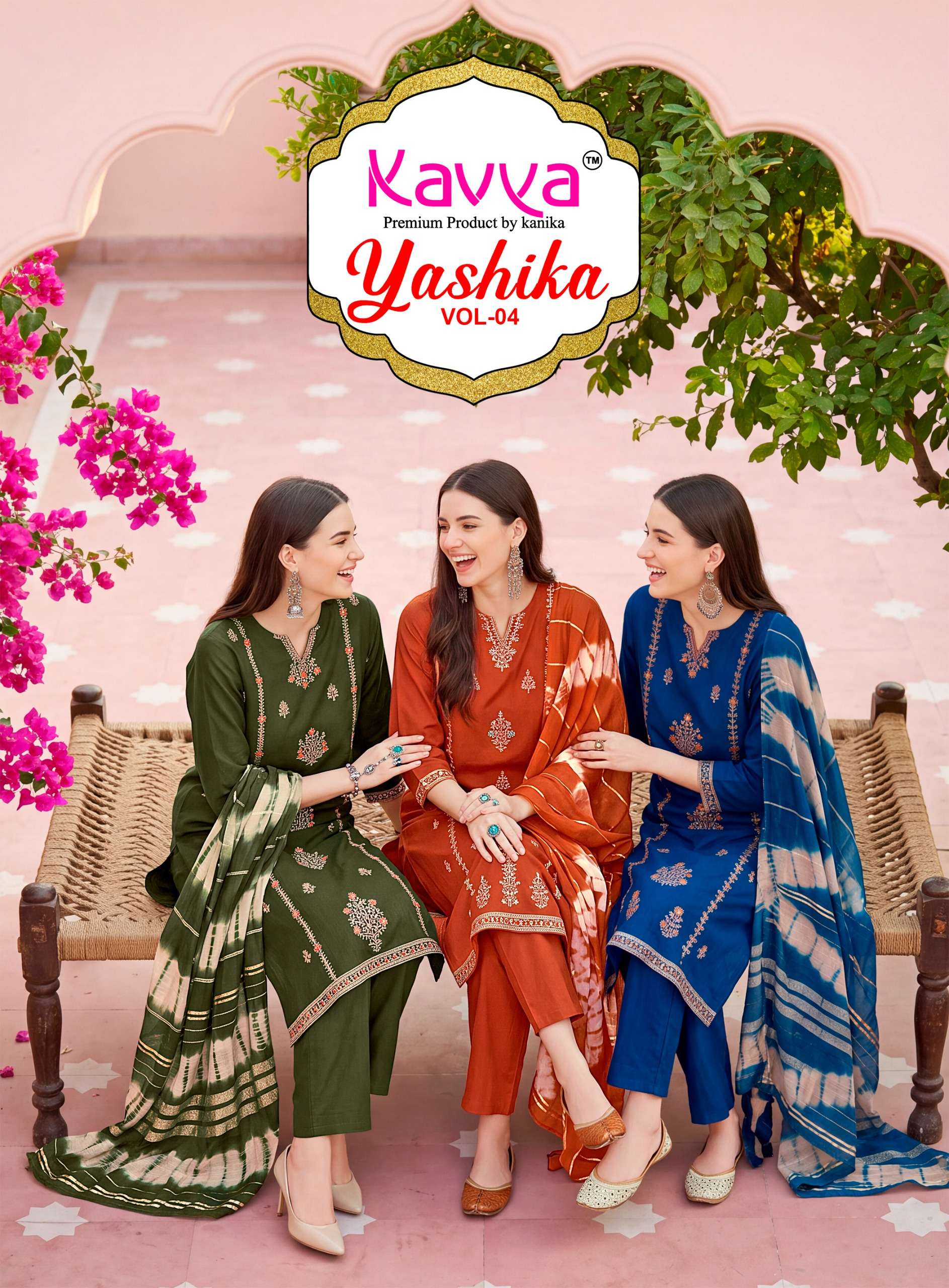 KAVYA YASHIKA VOL 4 VATICAN DYED TOP WITH CONTRAST WORK SUIT FOR WOMEN SUPPLIER 