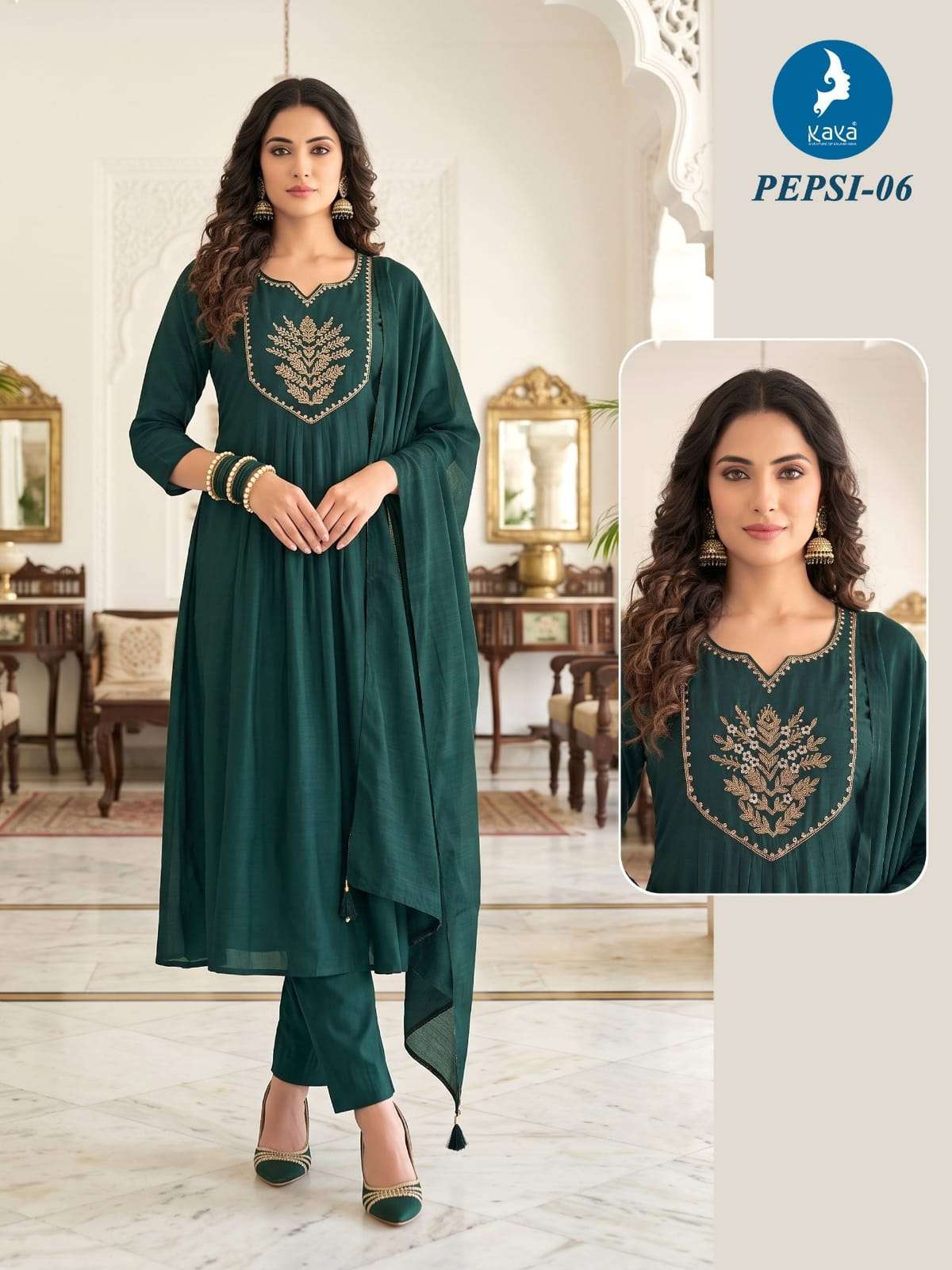 KAYA KURTI PEPSI MULL CHANDERI 3 PIS ANARKALI CONCEPT SALWAR...