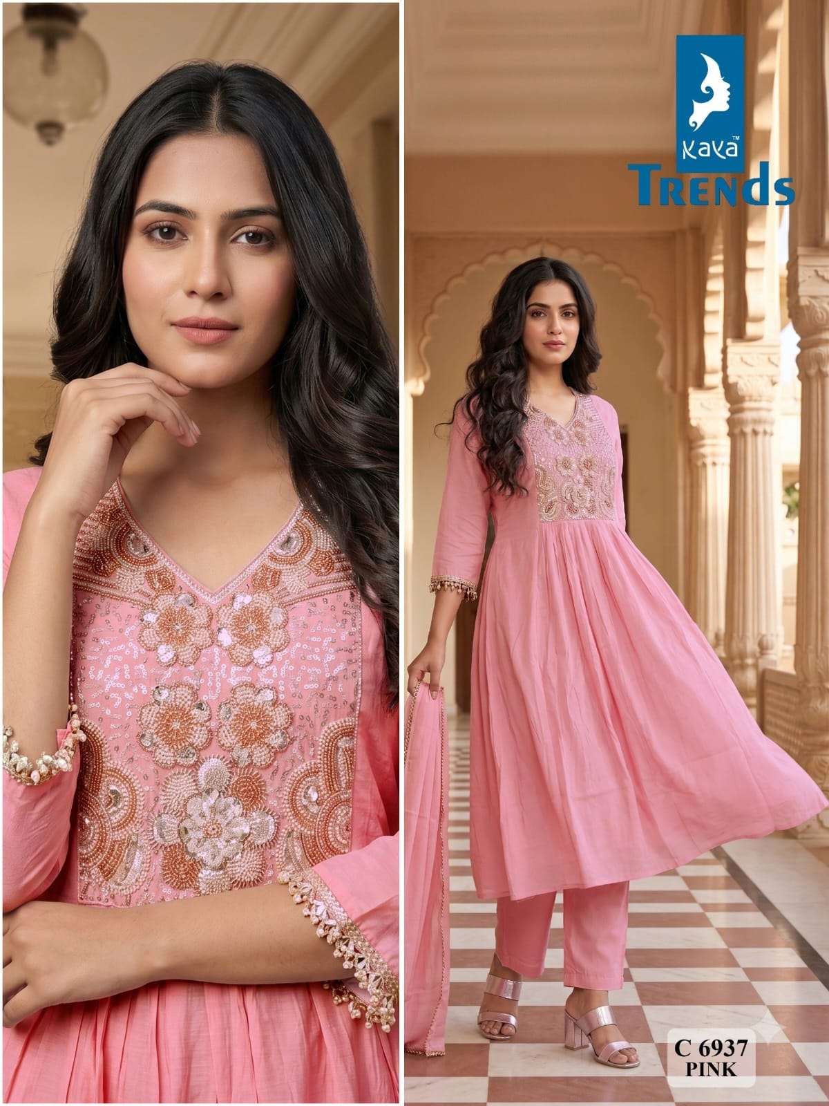 KAYA TRENDS 6937 FLARED LONG 3PIECE WITH DUPTTA WORK FOR TARDITIONAL WHOLESALER SHOP