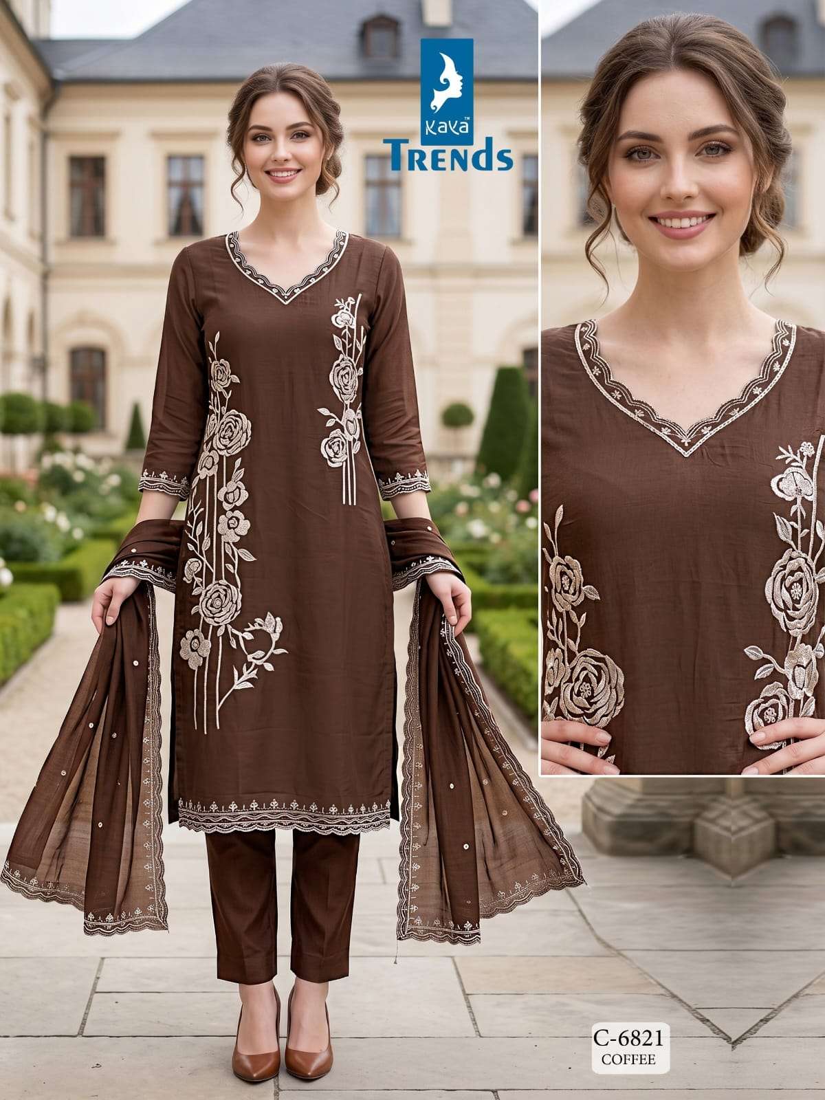 KAYA TRENDS 6821 FLARED LONG 3PIECE WITH DUPTTA WORK FOR TARDITIONAL WHOLESALER SHOP