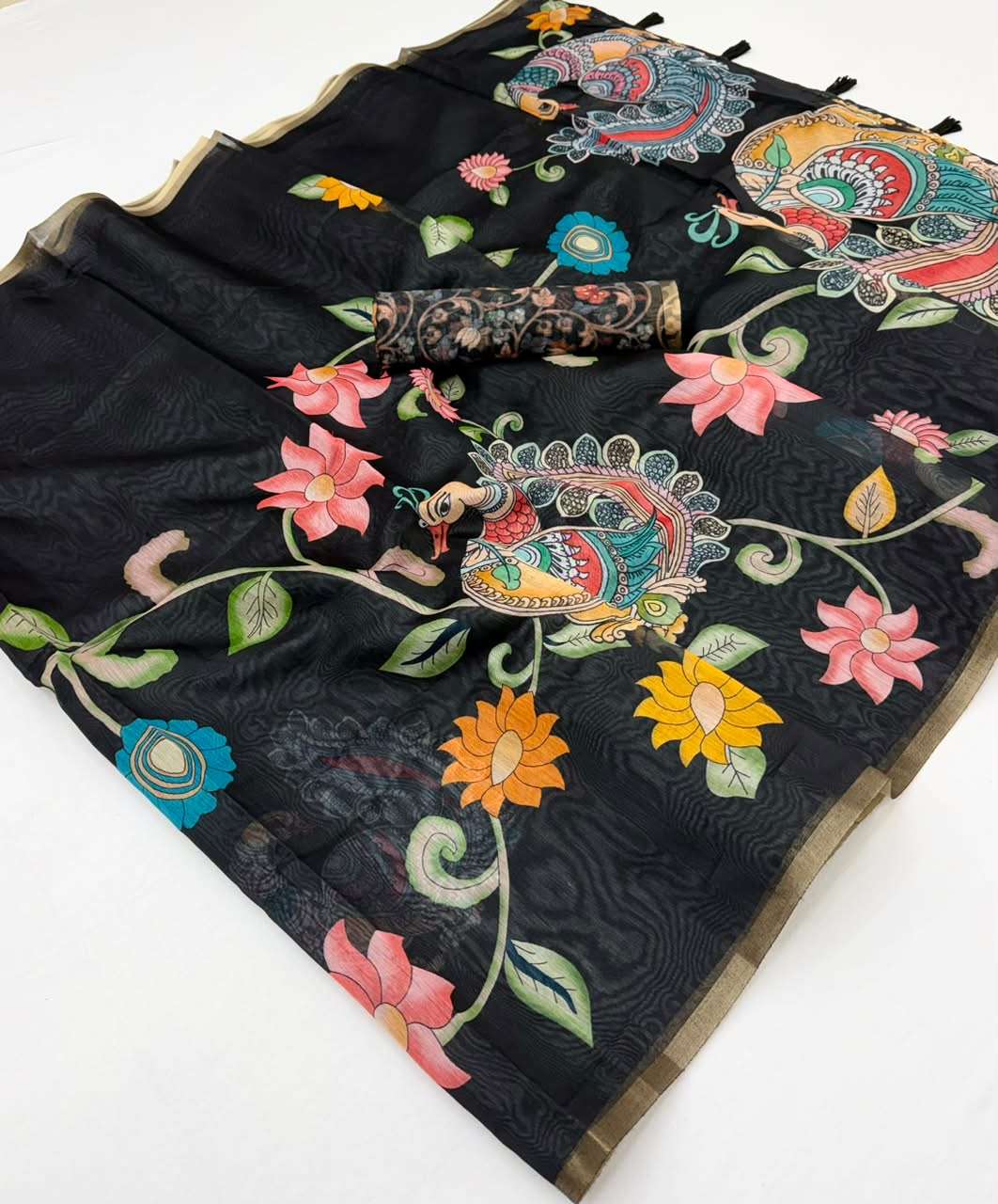  Kazari Series Chanderi Chanderi linen soft fabric with beautiful Kalamkari concept on saree wholesale in surat