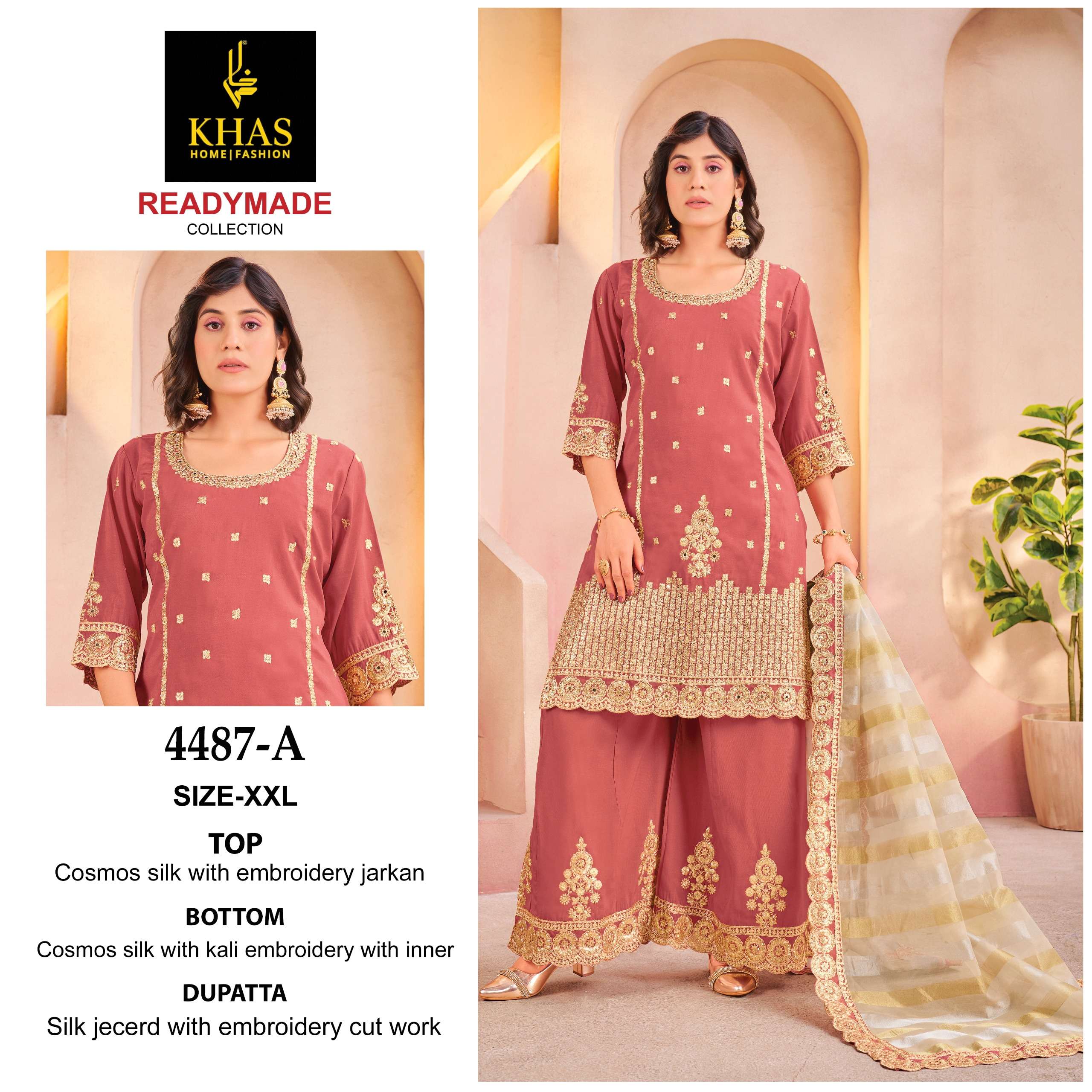 KHAS 4487 READYMADE COLLECTION SILK JARKAN WORK PALAZZO SUIT IN WEDDING