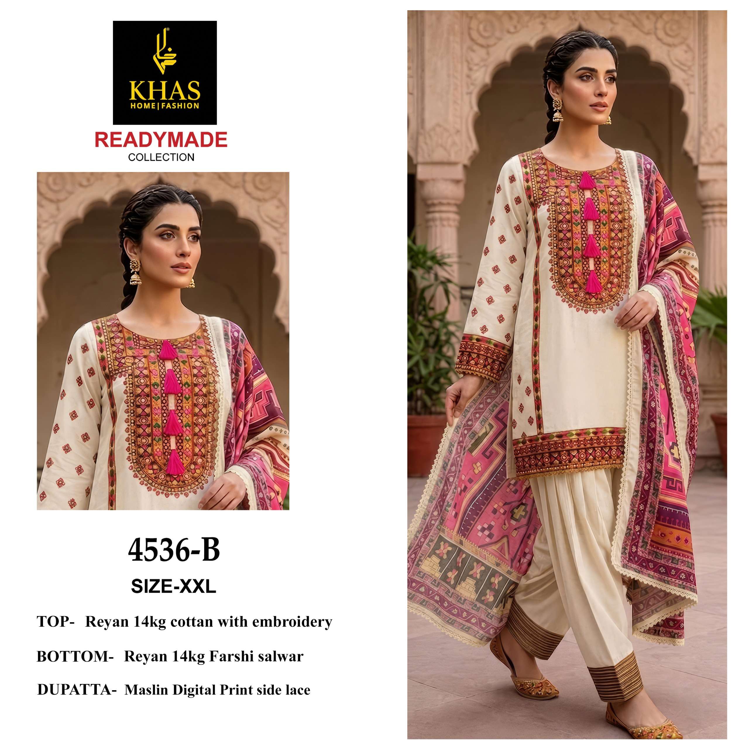 KHAS VOL 4536 RAYON COTTON WITH MULTI WORK FARSHI SALWAR SUI...