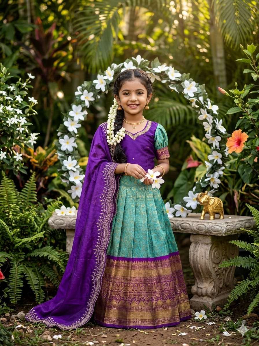  Kids wear Little Meenakshi soft and pure Chinnon Silk fancy fabric saree wholesale in surat 