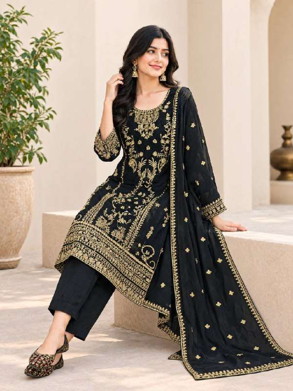 KOREAN SATIN SILK WITH 5MM BLACK PAKISTANI SUIT EID FESTIVAL WEAR BUY OUT OF INDIA NF 1301