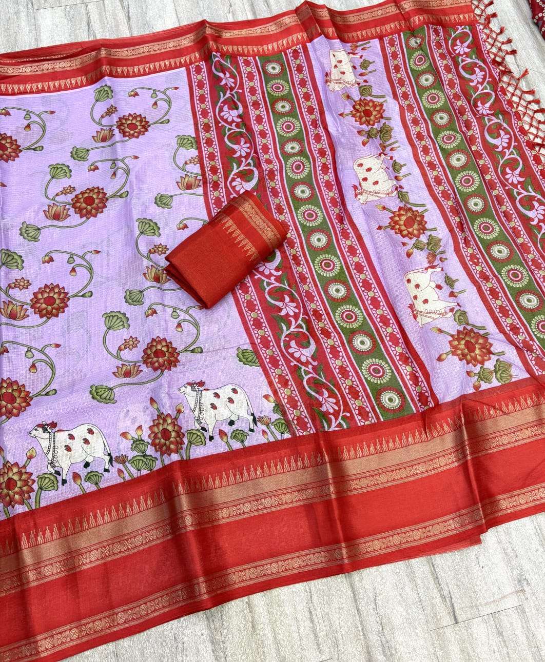 Kota Doriya fabric with Pichwai Print Saree wholesale in surat many