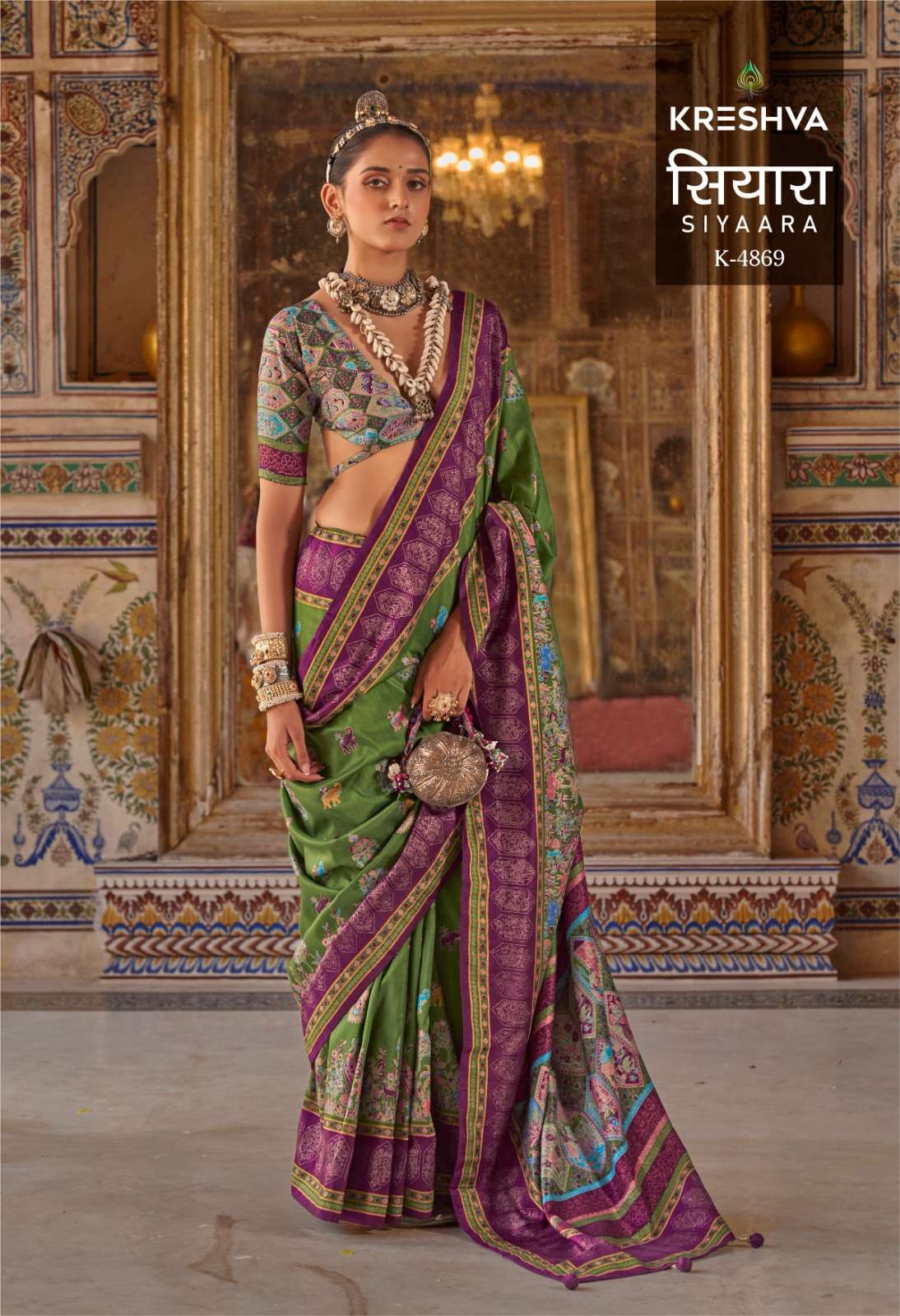 KRESHVA SIYAARA SUPER SIGMA SILK FABRIC WITH CLASSIC POSITION PRINT DESIGNER SAREE RESELLER IN SURAT 