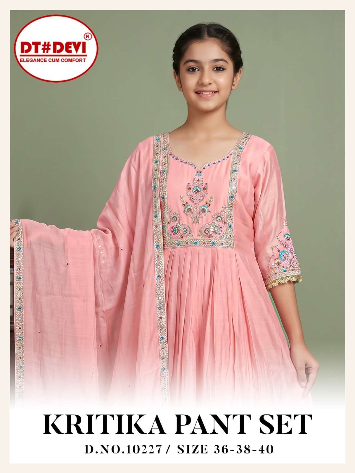 KRITIKA PANT SET 10227 MUL CHANDERI READYMADE ANARKALI SET 3 PIECE SUIT FUNCTION CLOTHING