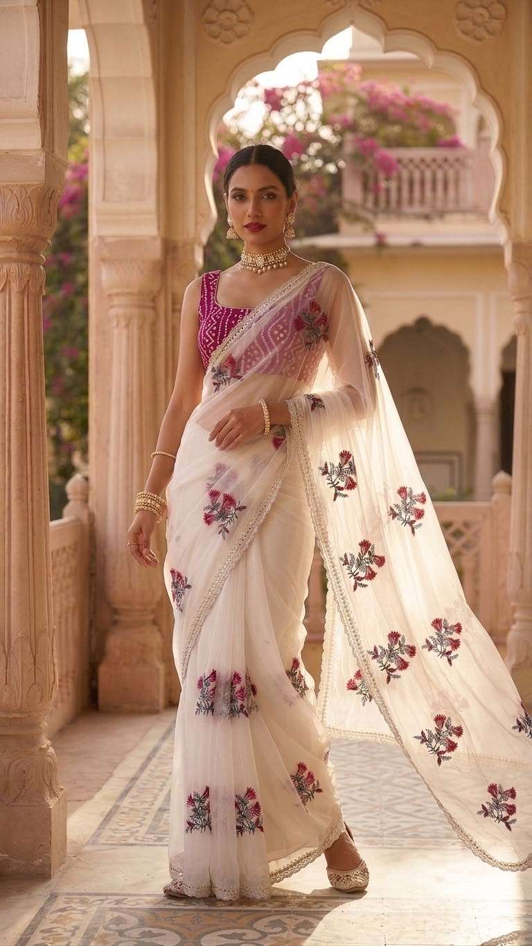 MAHIKA STAR GEORGETTE FANCY FABRIC EMBROIDERED WORK ON SAREE RESELLER IN SURAT
