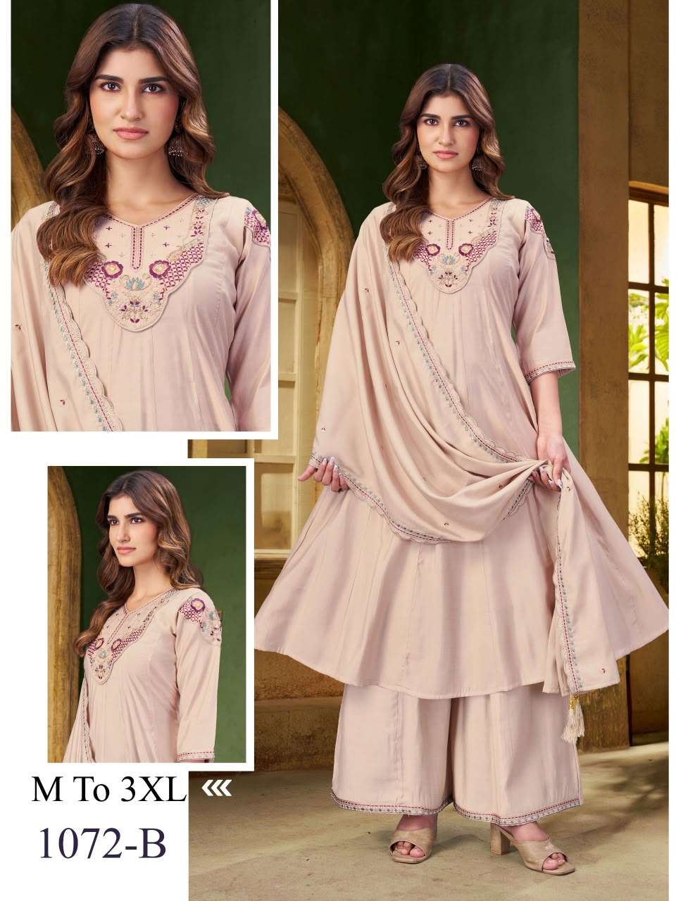 MALAY ROMAN SOFT SILK FLARE KURTI PALAZZO SUIT TREND CLOTHING BUY