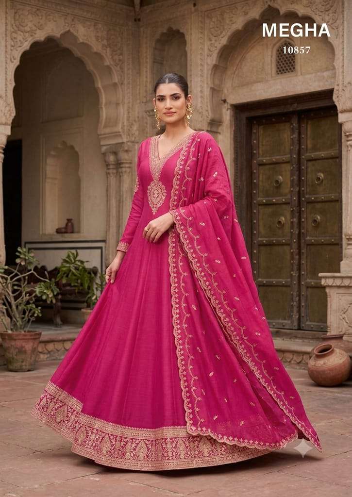 MEGHA PREMIUM SILK DESIGNER GOWN AND DUPATTA SET BIG FESTIVAL OUTFIT RESELLER