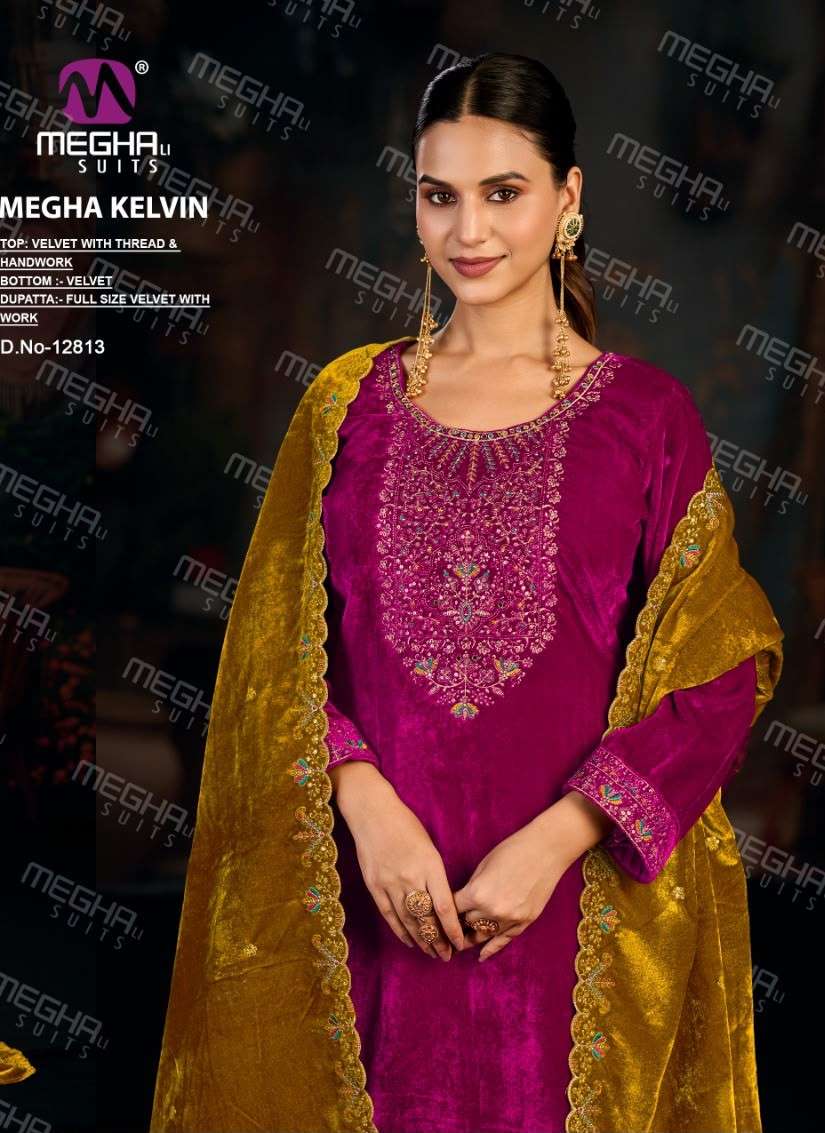 MEGHA SUITS MEGHALI VELVET THREAD WORK SALWAR SUIT FOR WINTER SPECIAL SUPPLIER 