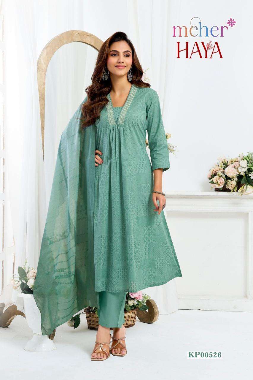 MEHER HAYA COTTON CAMBRIC THREE PIECE SET NEW OUTFIT LOOK DIWALI PARTY WEAR EXPORT