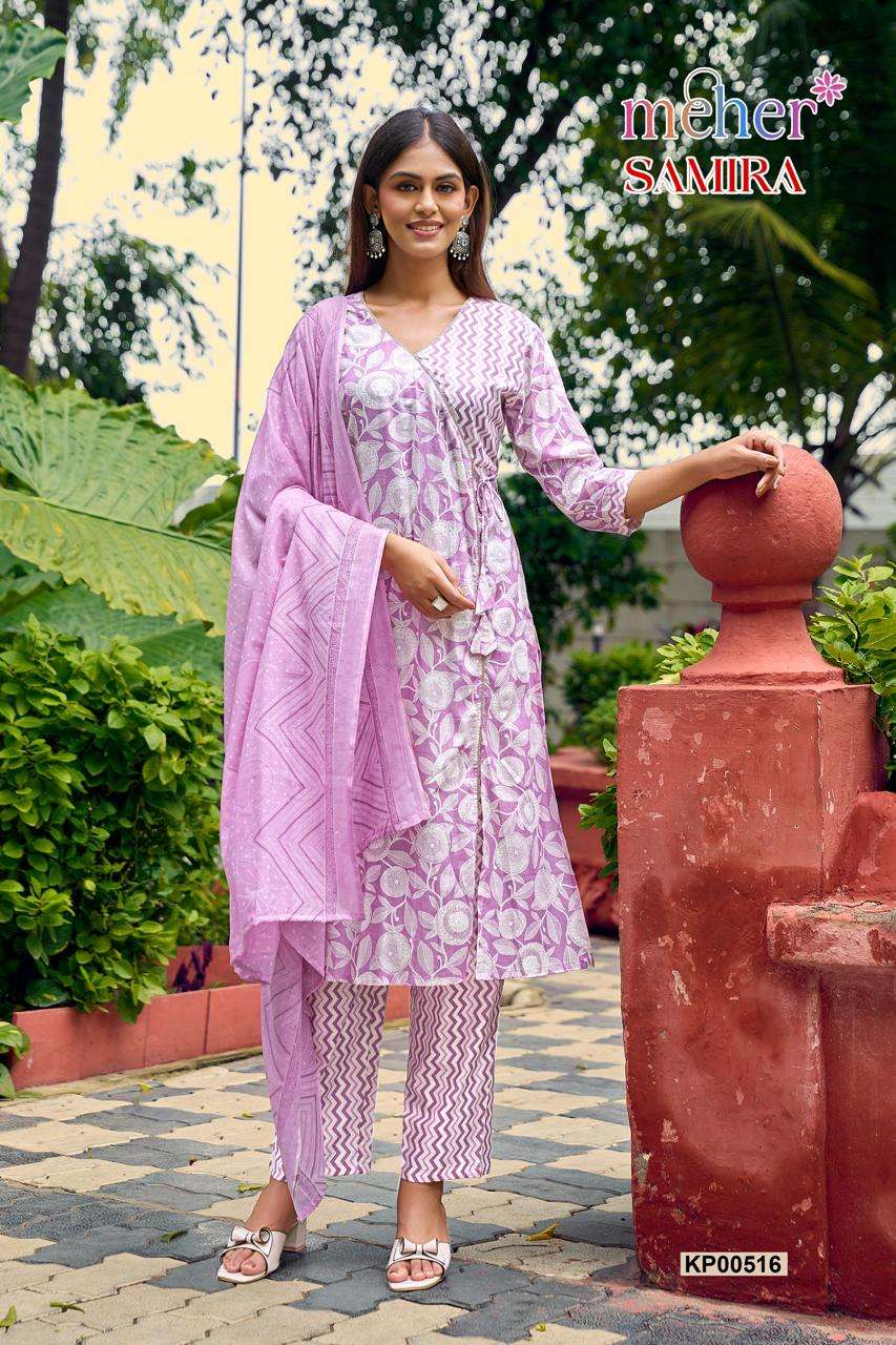 MEHER SAMIRA COTTON ANGRAKHA COTTON CAMBRIC PRINTED THREE PIECE SET WHOLESALE