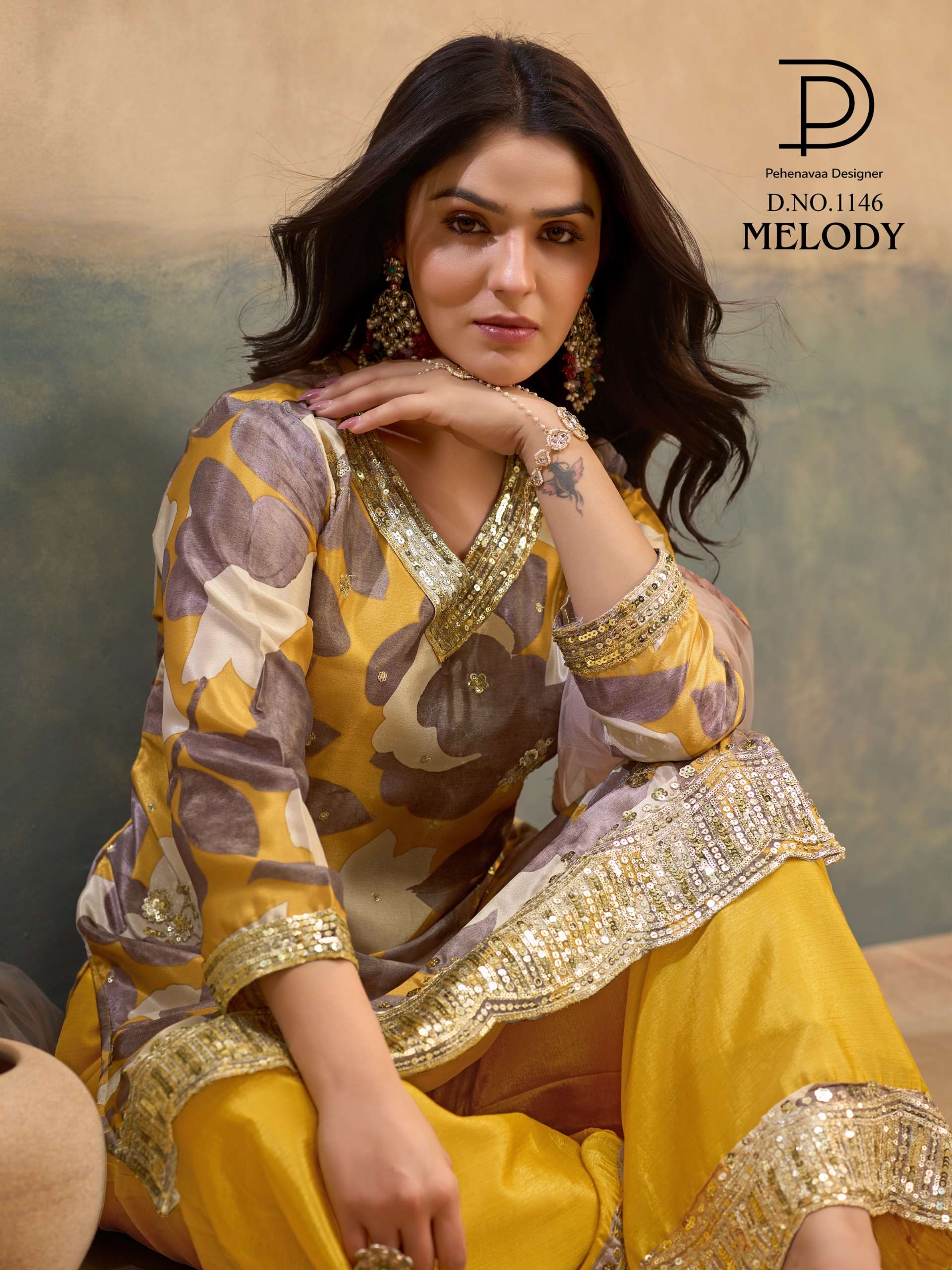 MELODY 1143 TO 1146 CHINON EMBROIDERY WORK PALAZZO TYPE SUIT THIS FESTIVAL TREND ONLINE