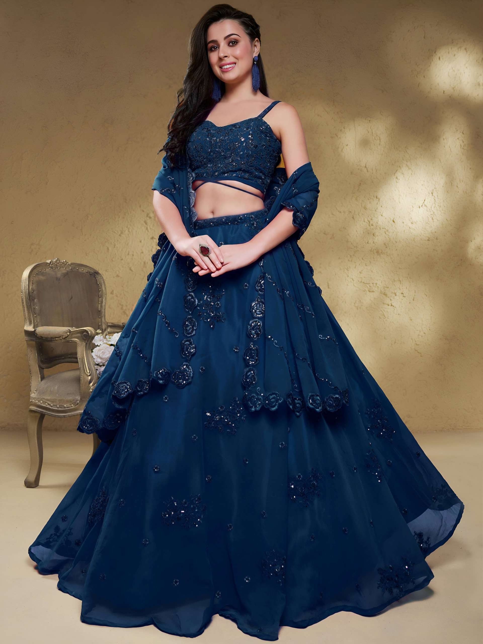 Midnight Blue colour with super soft and pure Georgette fabric Lehenga Choli reseller in surat 7060 Blue