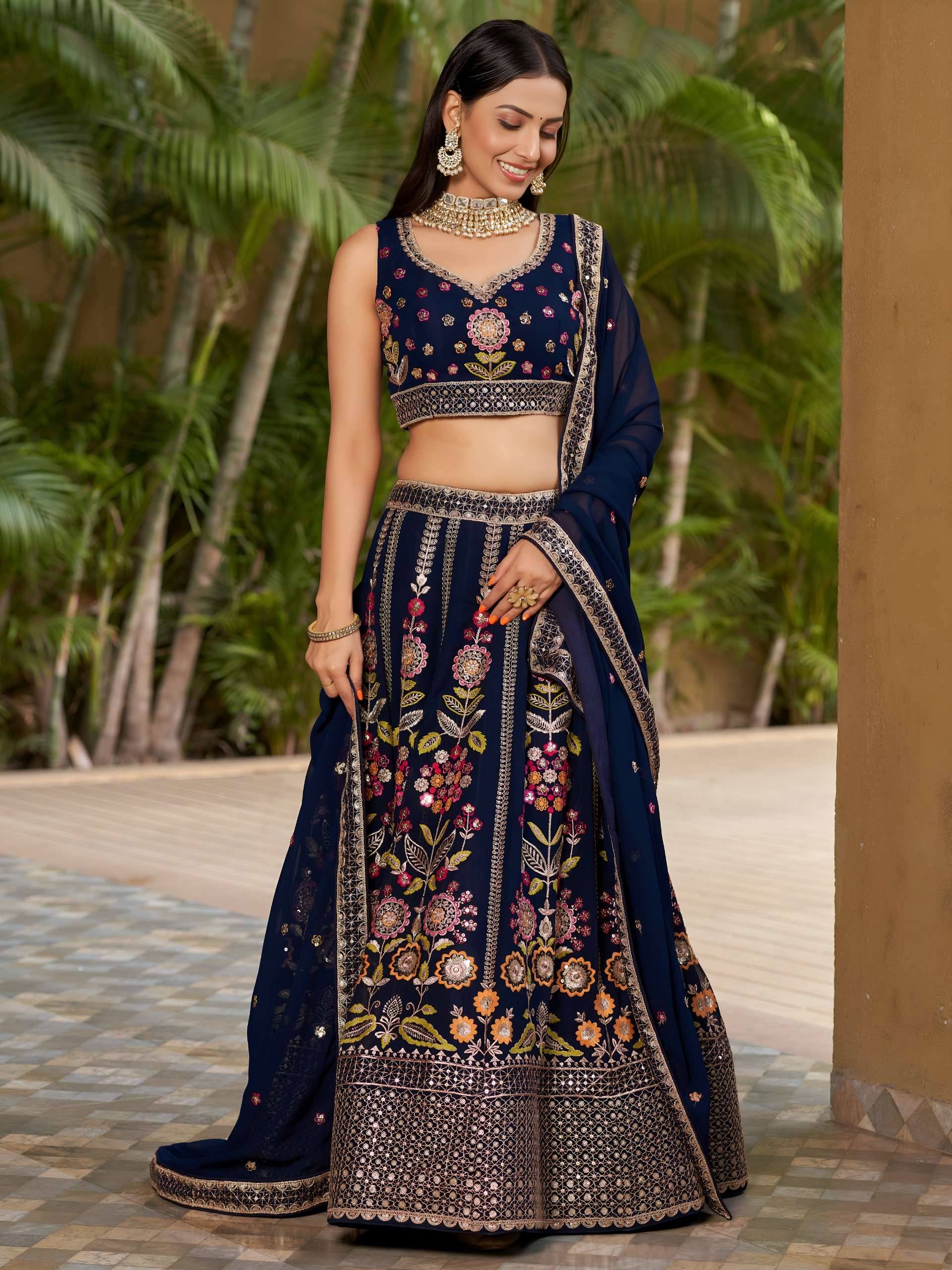 Midnight Garden beautiful colour lehenga made of georgette fabric at the best rate lehenga choli 8003 Blue 