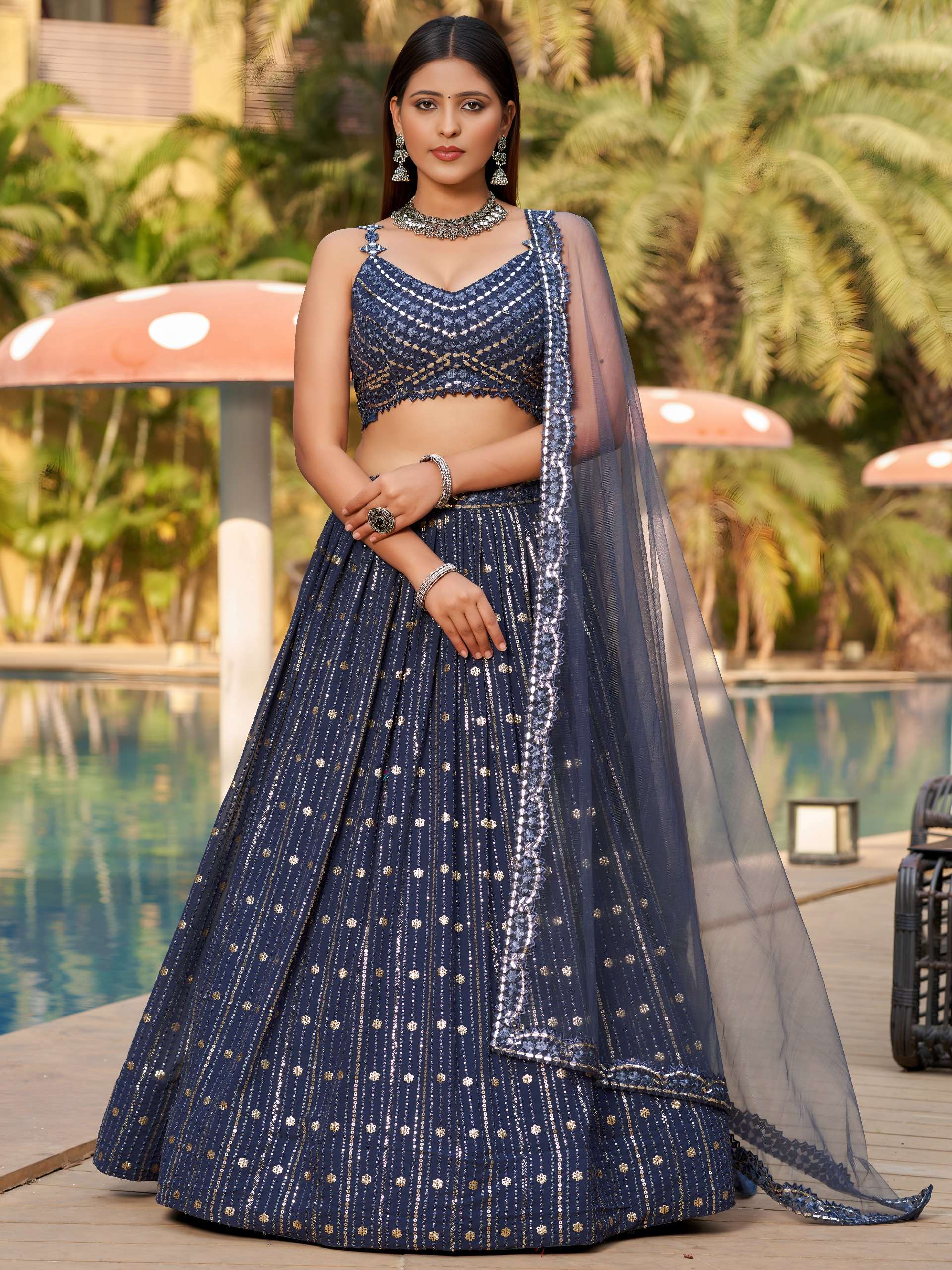   Midnight Grey beautiful colour lehenga made of georgette fabric at the best rate lehenga choli 8006 Grey