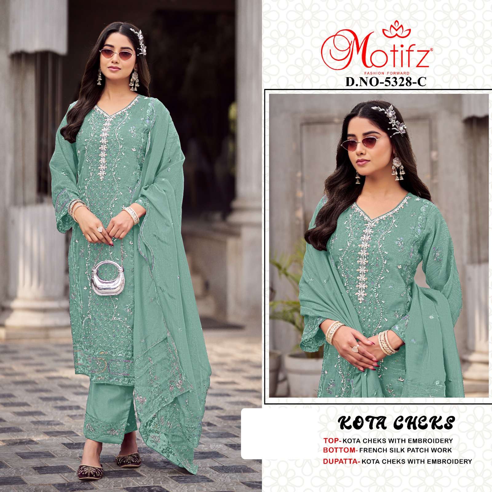 MOTIFZ 5328 KOTA CHEKS KHATLI WORK SALWAR SUIT HEAVY TYPE CELEBRATION RESELLER