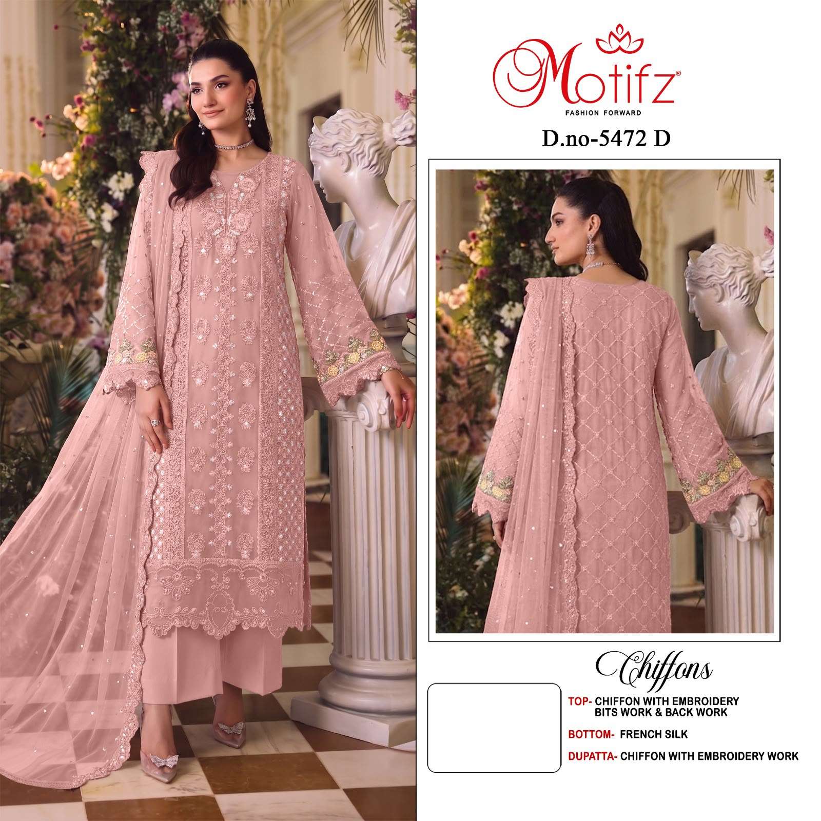 MOTIFZ 5472 WEDDING AND EID SPECIAL SIFFON HEAVY WORK SUIT AT UNSTITCH SUPPLIER ONLINE