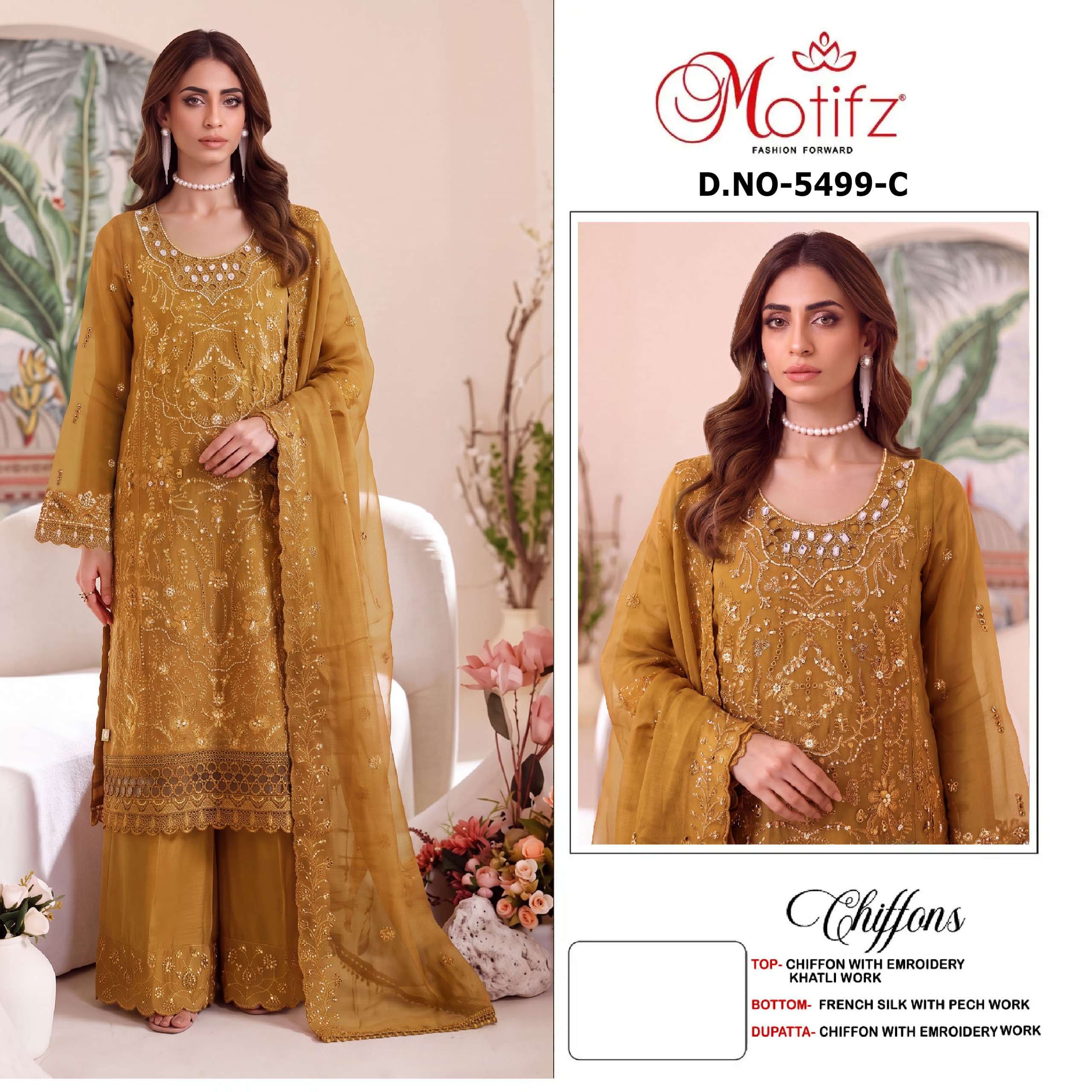 MOTIFZ 5499 RICH QUALITY SIFFON EMBROIDERY PAKISTANI OUTFIT WHOLESALER PRICE BUY US