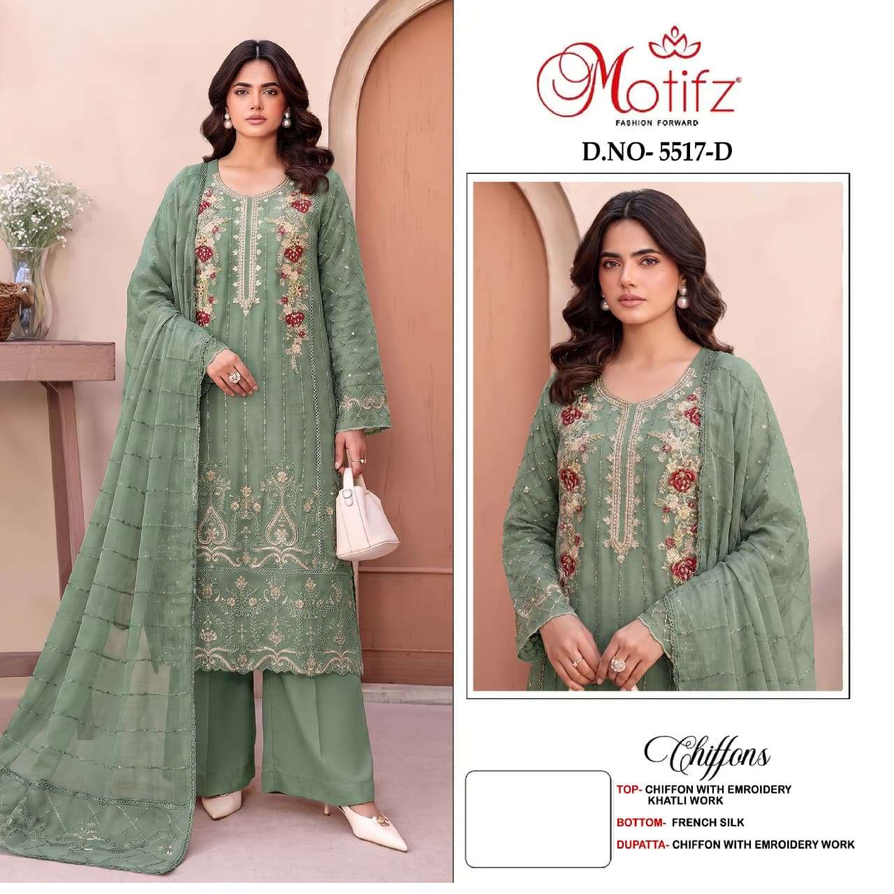 MOTIFZ 5517 HEAVY EMBROIDERY PAKISTANI PATTERN SUIT AT UNSTITCH EID SPECIAL DEALER
