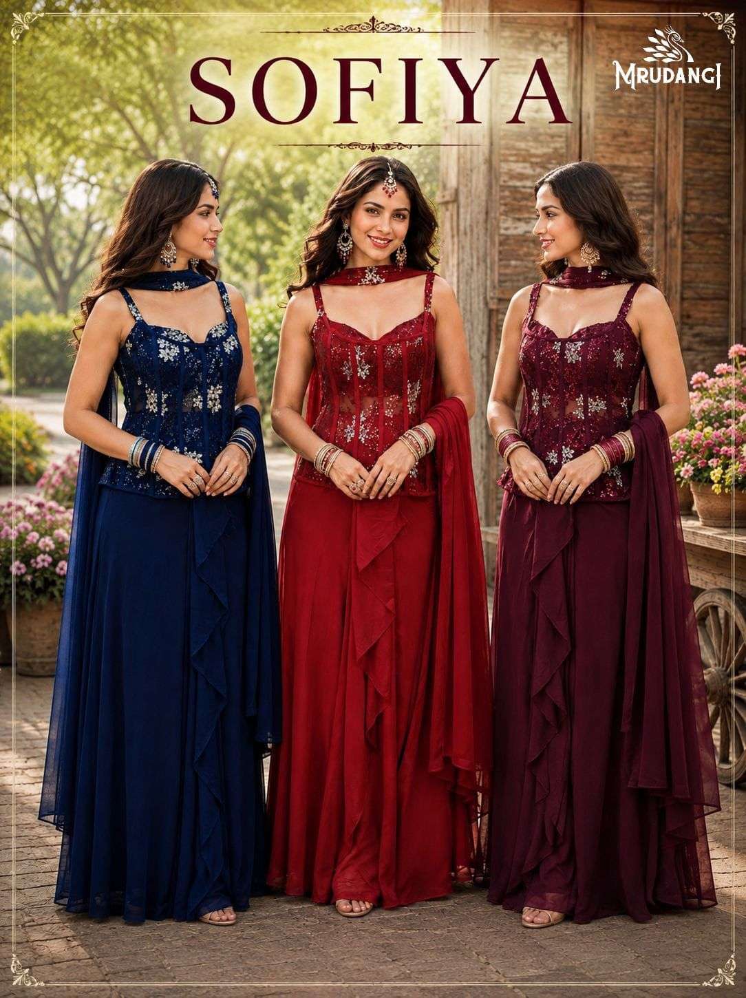 MRUDANGI SOFIYA 66815 TO 66817 READY TO WEAR BLOUSE SKIRT & DUPATTA INDO WESTERN SUPPLIER