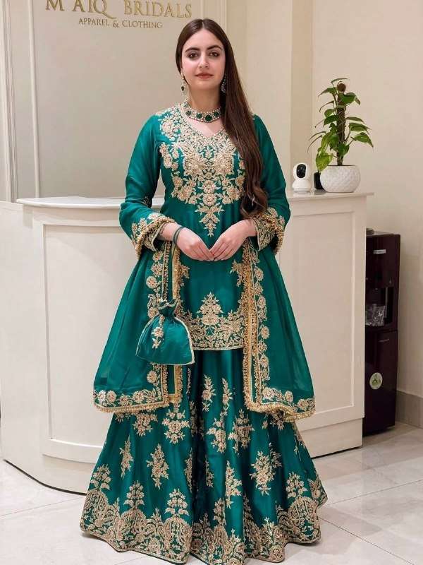MT 1079 CHINE SEQUENCE WORK SHARARA SUIT EXCLUSIVE COLLECTION DIWALI WEAR EXPORT
