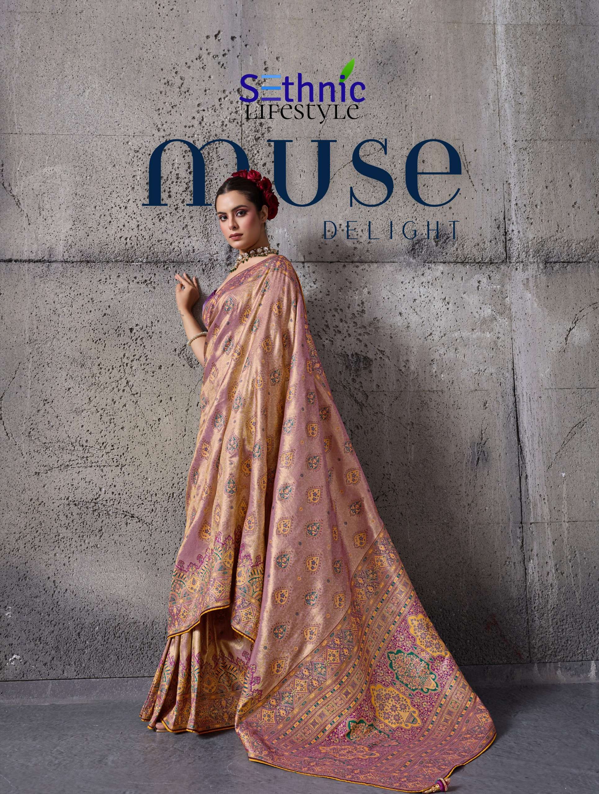 Muse Delight By Sethnic Lifestyle 130001 To  130002 Banarasi Tissue Silk fabric saree at the best rate