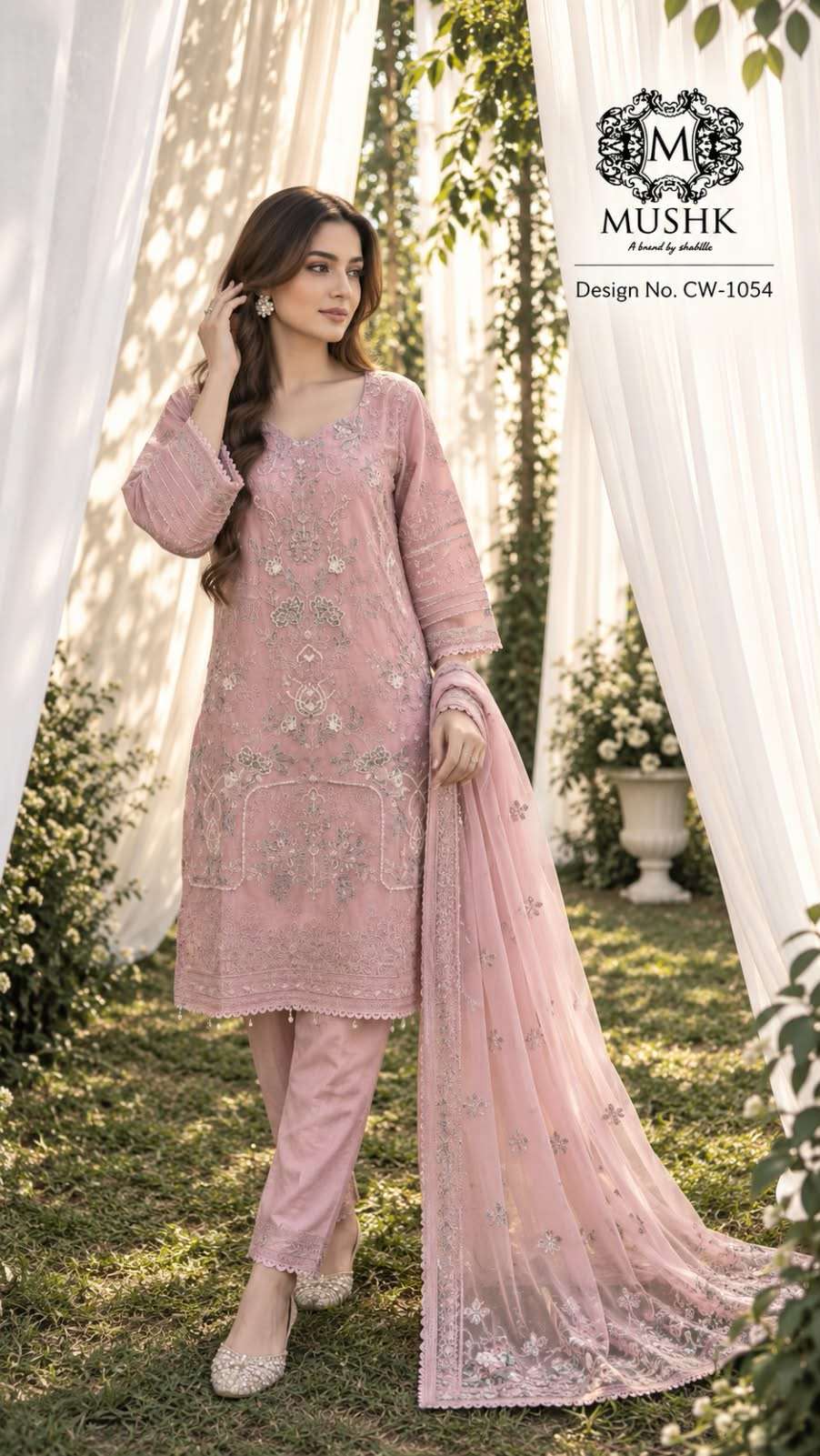 MUSHK CW 1054 CRYSTAL CHIFFON HANDWORK UNSTITCHED PAKISTANI SUIT EID PARTY WEAR SHOP