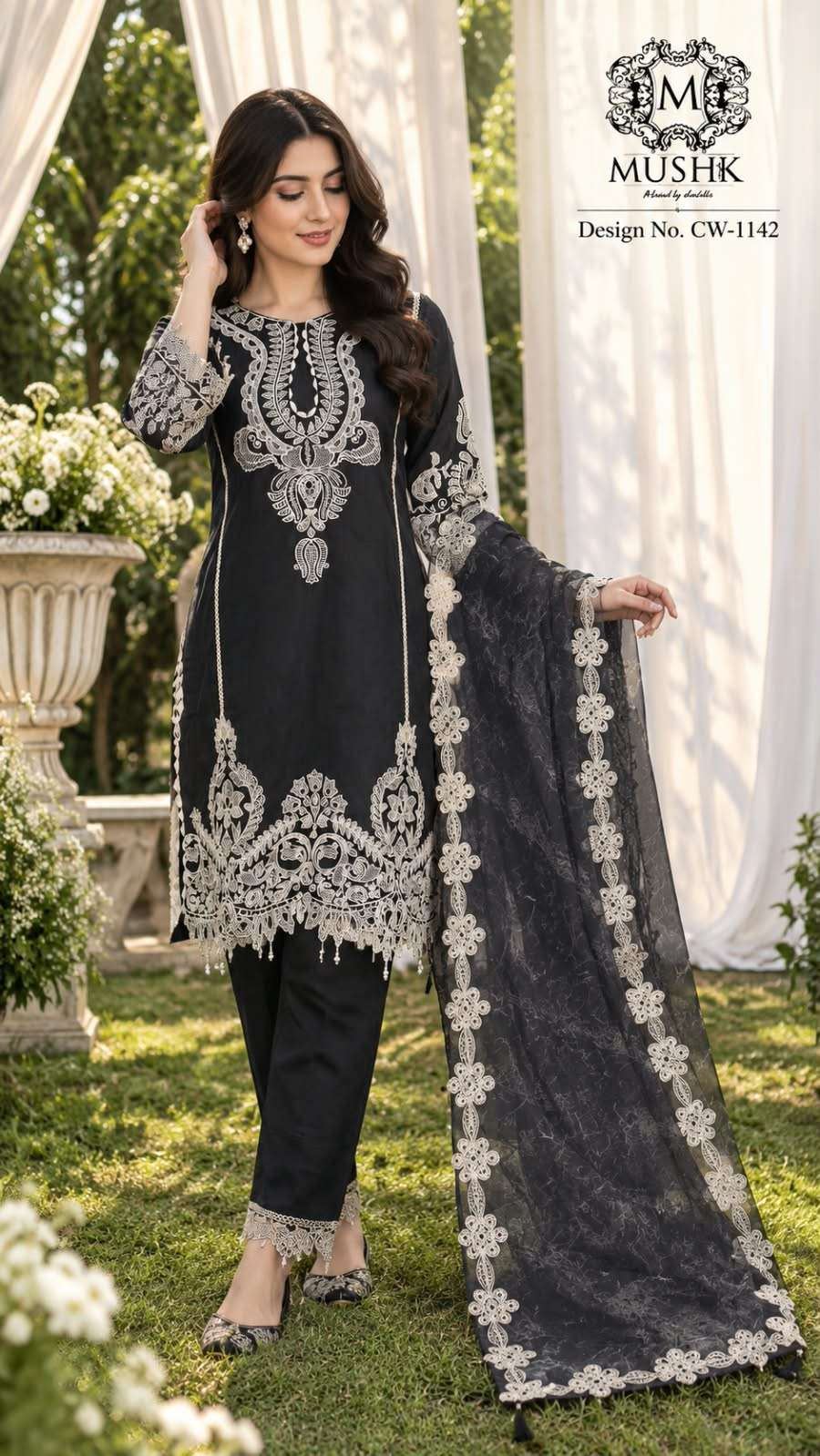 MUSHK CW 1142 VISCOSE HANDWORK KHATLI CUT WORK PAKISTANI DRESS EID OUTFIT SHOP