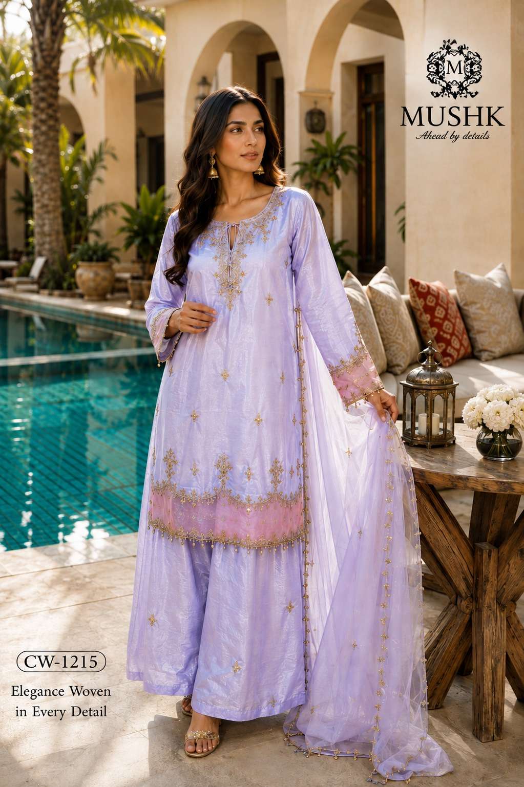 MUSHK CW 1215 GALSS SILK BITS WORK KURTI PALAZZO SUIT TREND FESTIVAL BEST RESELLER