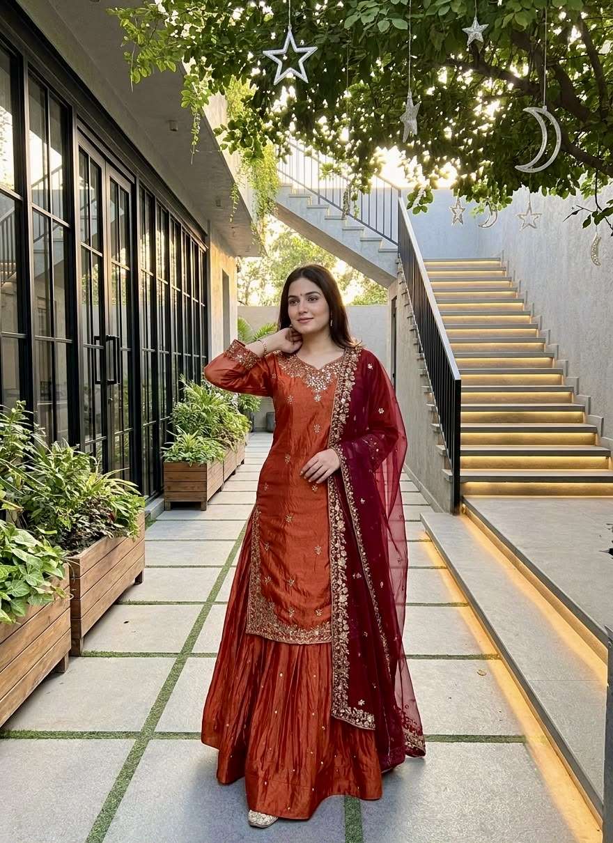  MUSLIM WEDDING WEAR LEHENGA CHOLI HEAVY SINDOOR SILK FANCY FABRIC  RESELLER IN SURAT MT 1080