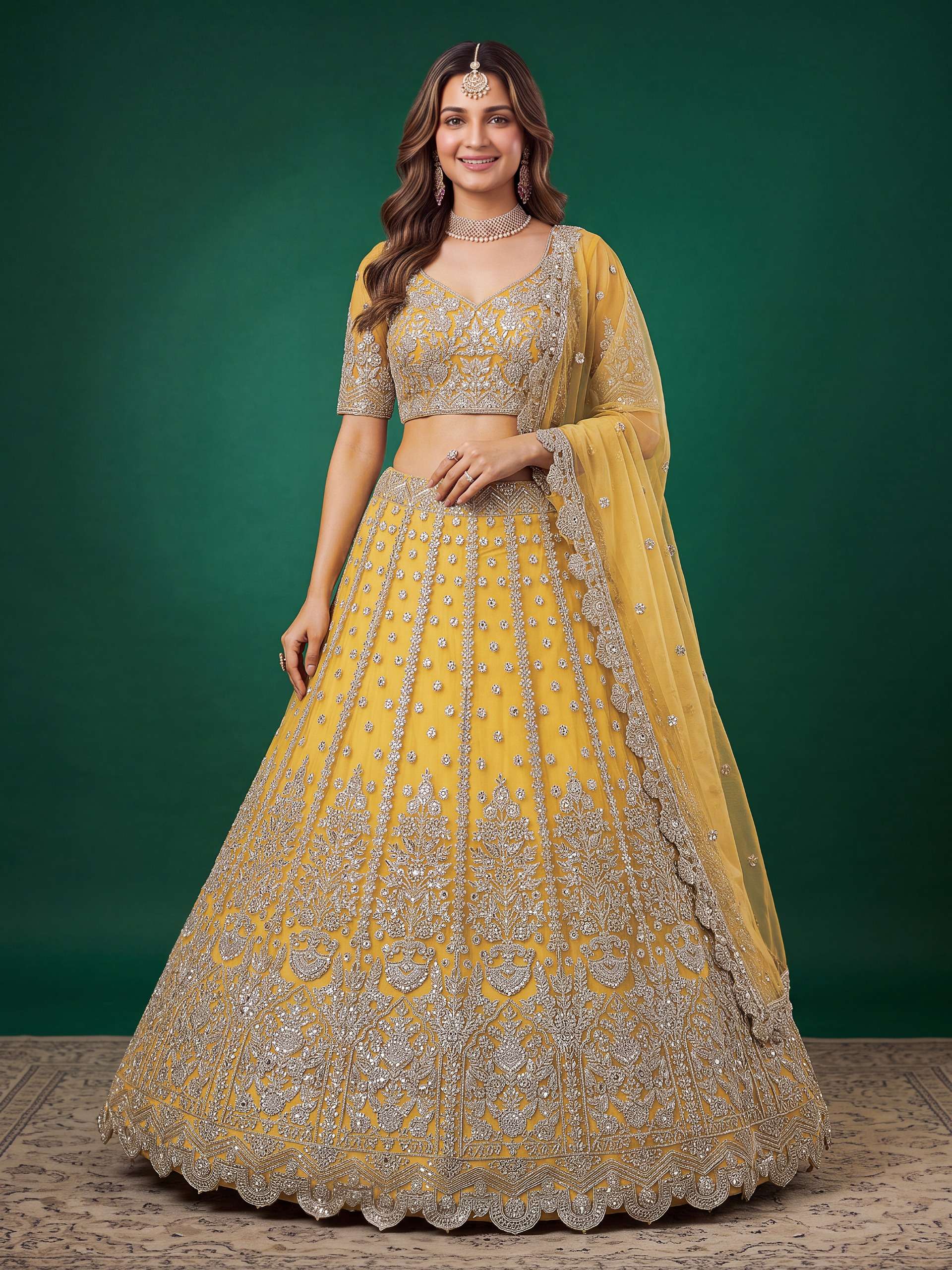Mustard Gold colour made of Soft Net fancy fabric lehenga choli with Regal Embroidered work on wholesale in surat 6013 Yellow 