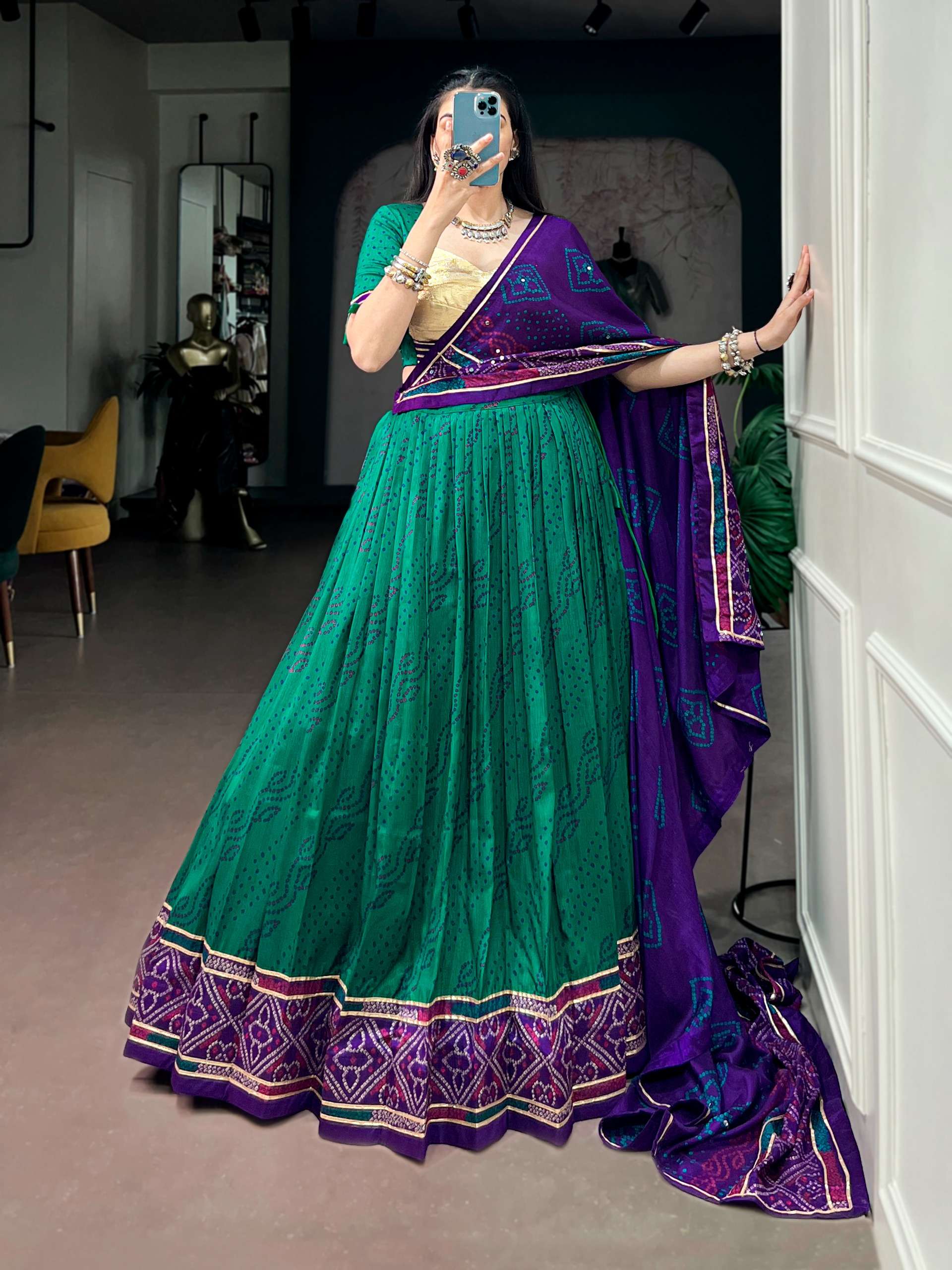 Navratri Collection Crafted in rich Tasar Silk fancy fabric with traditional Bandhej Print lehenga choli wholesale in surat 1750