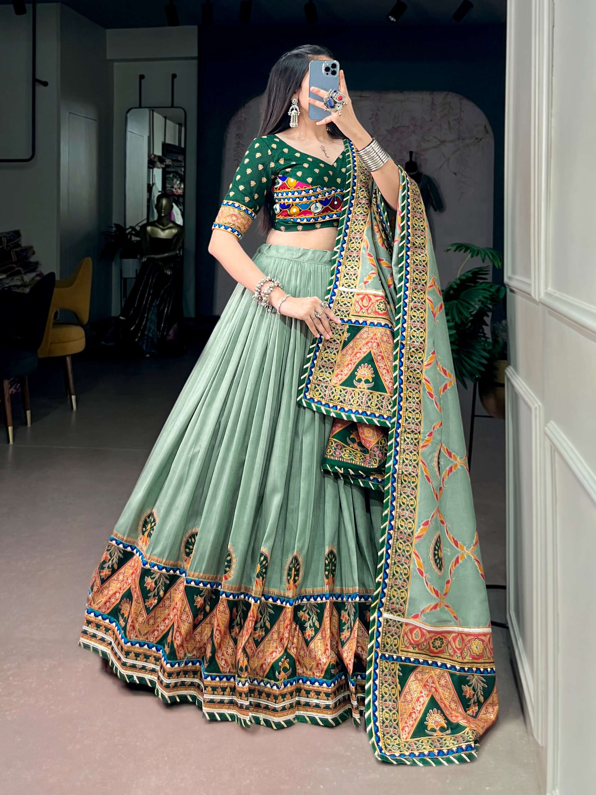 Navratri wear Designed in Tasar Silk fancy fabric caniya choli reseller in surat 1733 