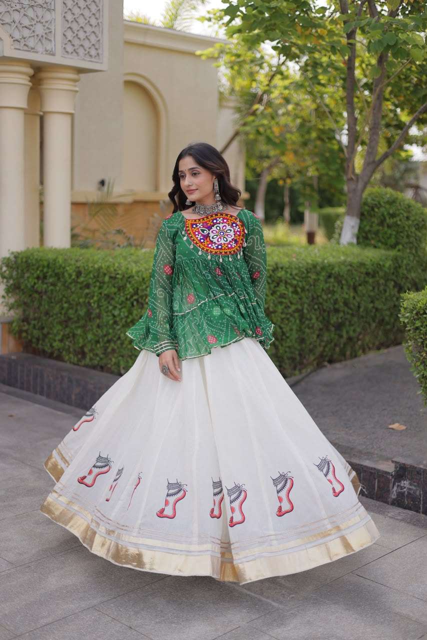  NAVRATRI WEAR MADE OF KORA COTTON FABRIC LEHENGA CHOLI COLLECTIONS SUPPLIER IN SURAT KA 5084 